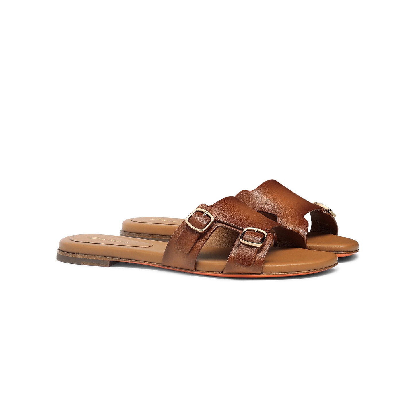 Women's brown leather double-buckle Didi slide sandal - 3