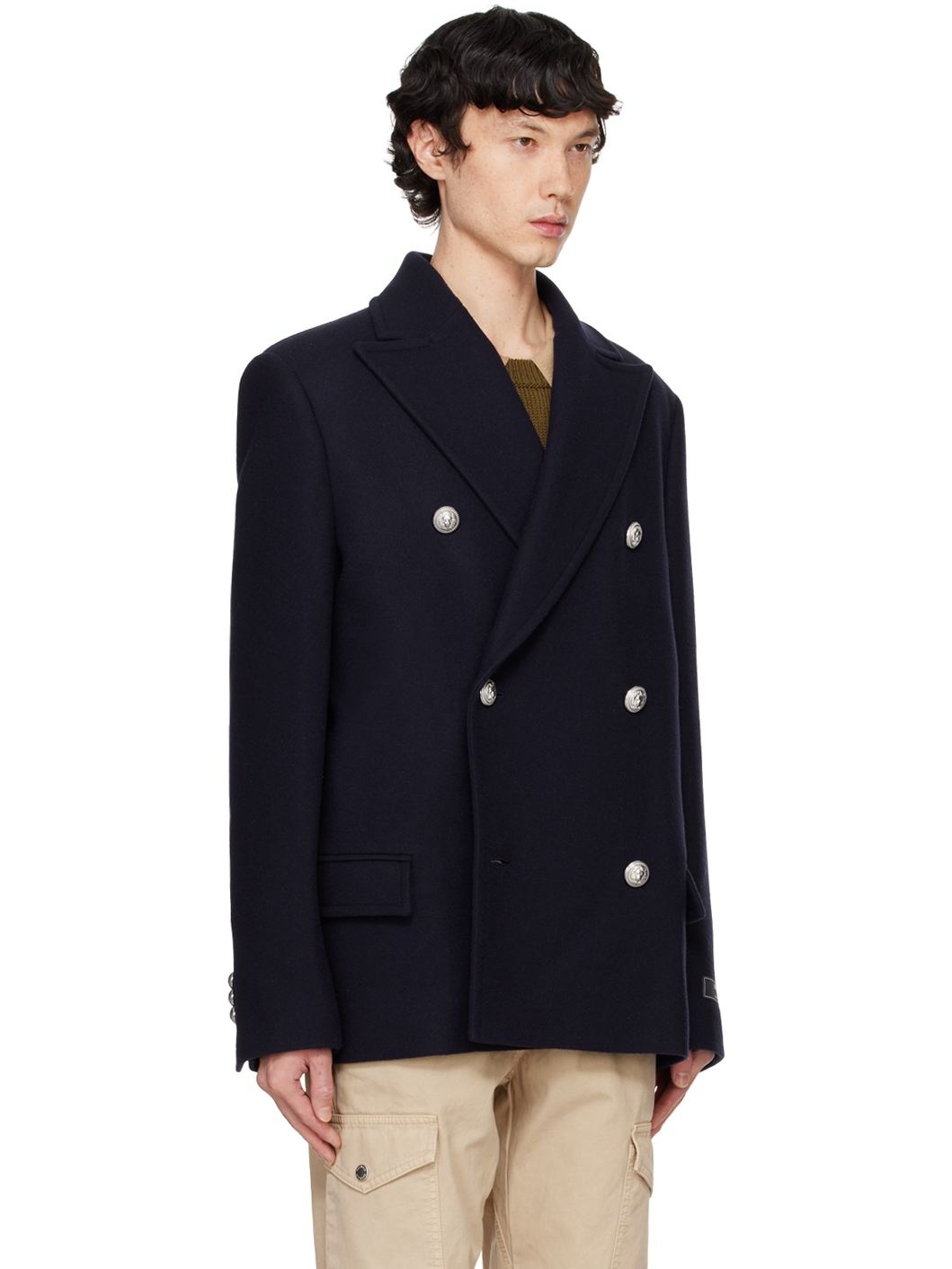 Navy Short Felted Virgin Wool Peacoat - 2