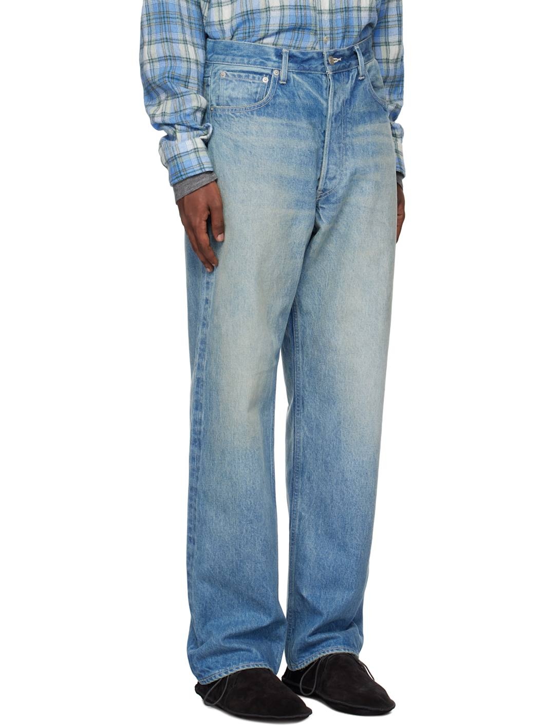 Blue Selvedge Faded Heavy Denim Wide Jeans - 2