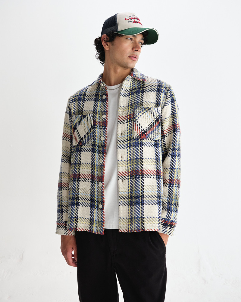 Wax London Whiting - Ecru And Multicolour Jazz Weave Overshirt outlook