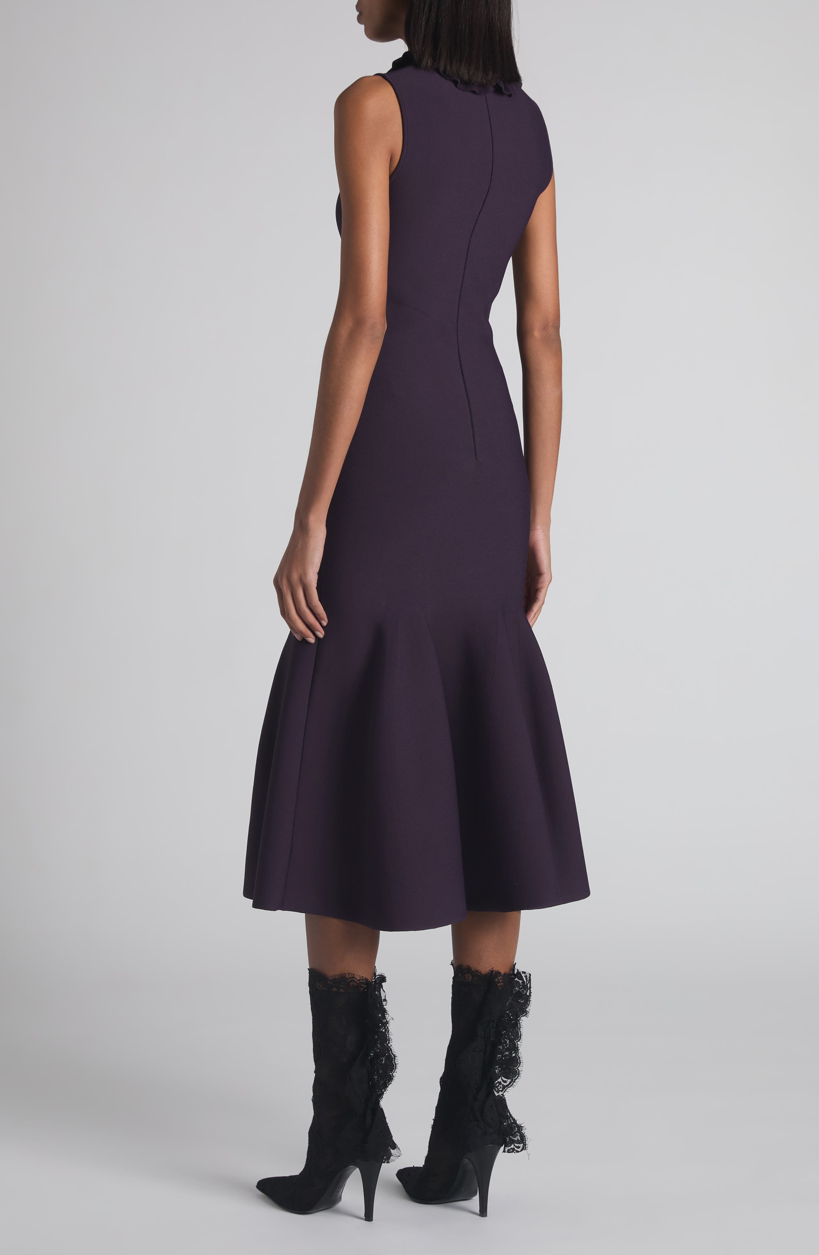 McQueen Lace Panel Flared Midi Dress in Violet at Nordstrom - 2