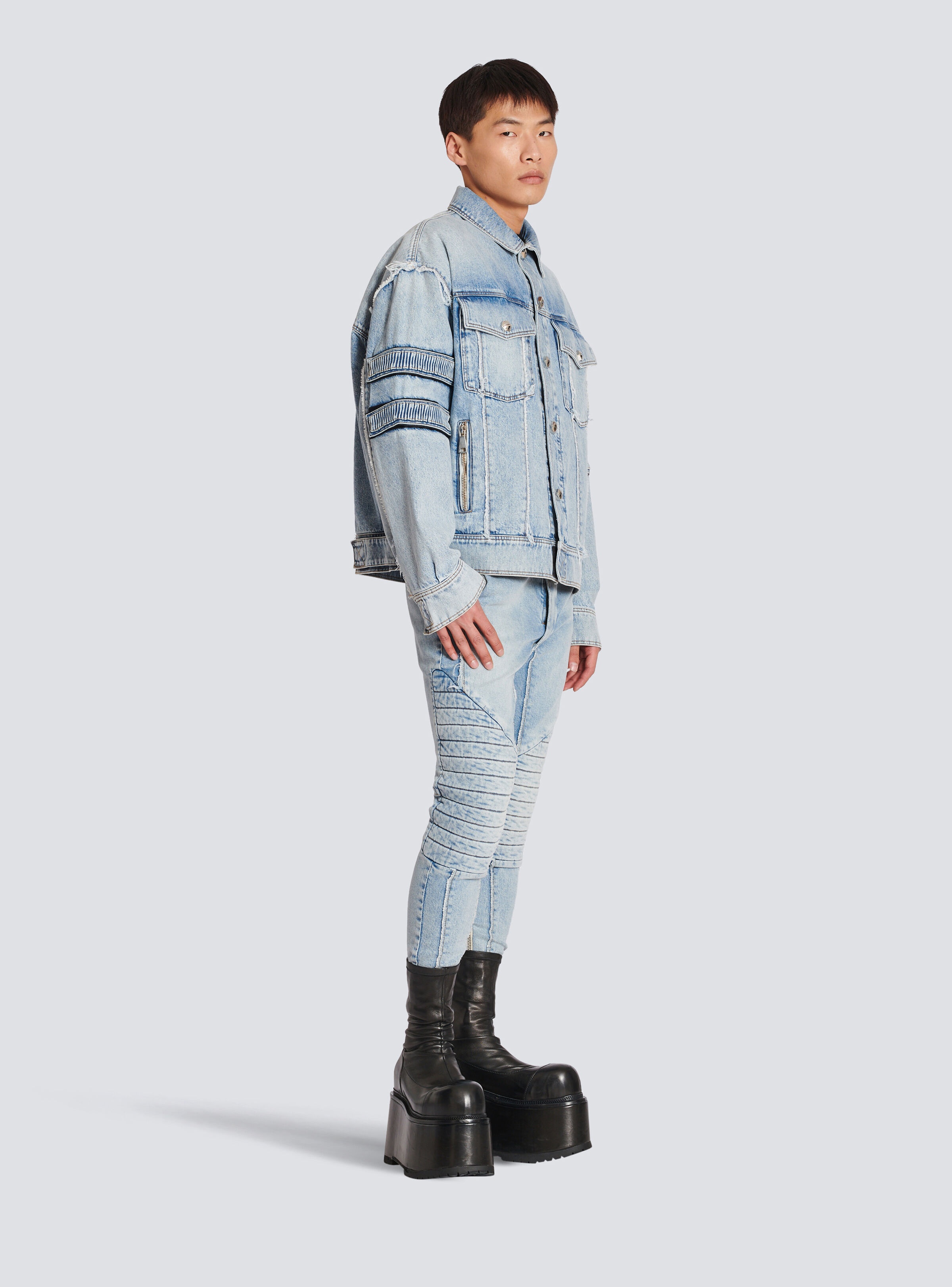 Denim jacket with velcro stripes - 4
