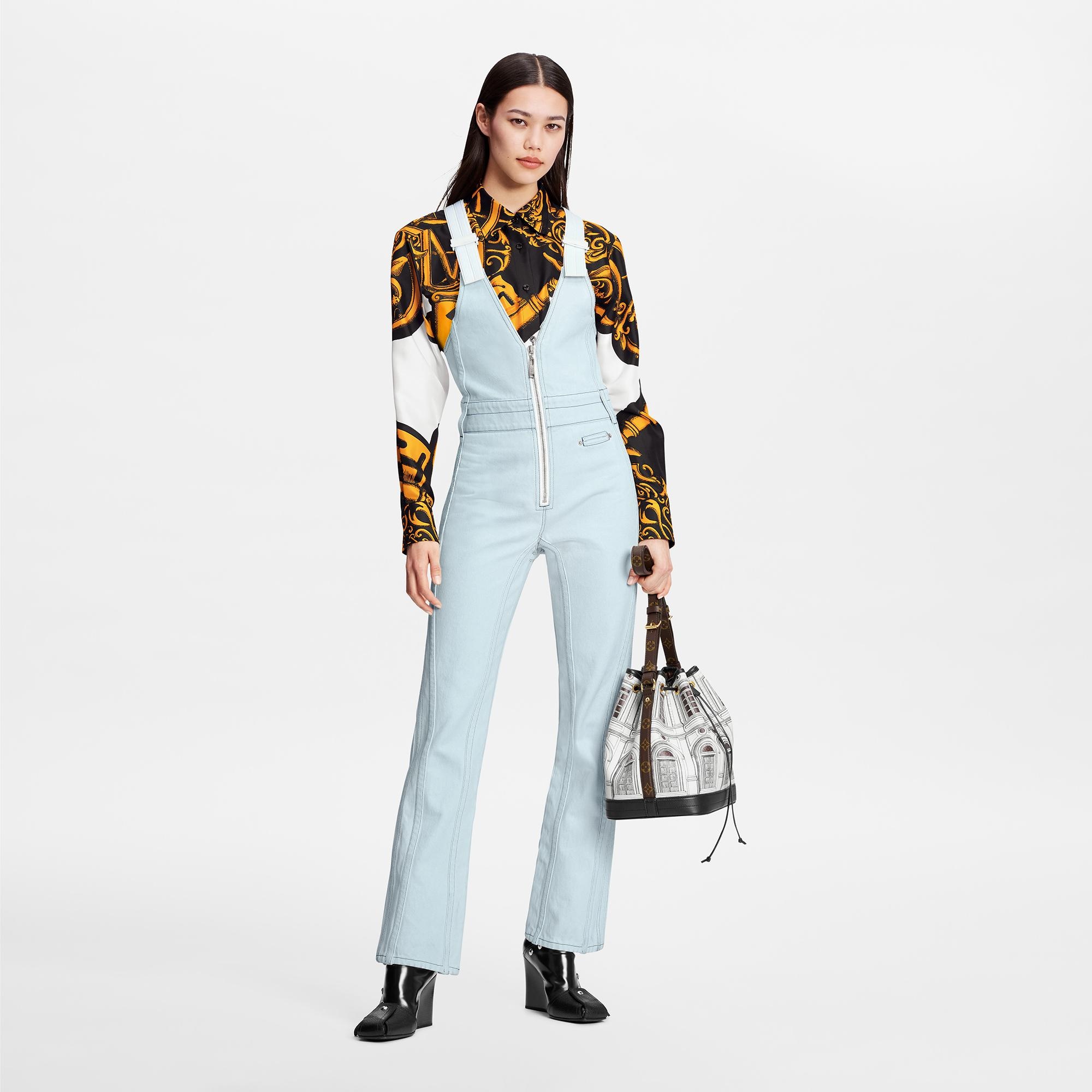 Structured Washed Denim Overalls - 2