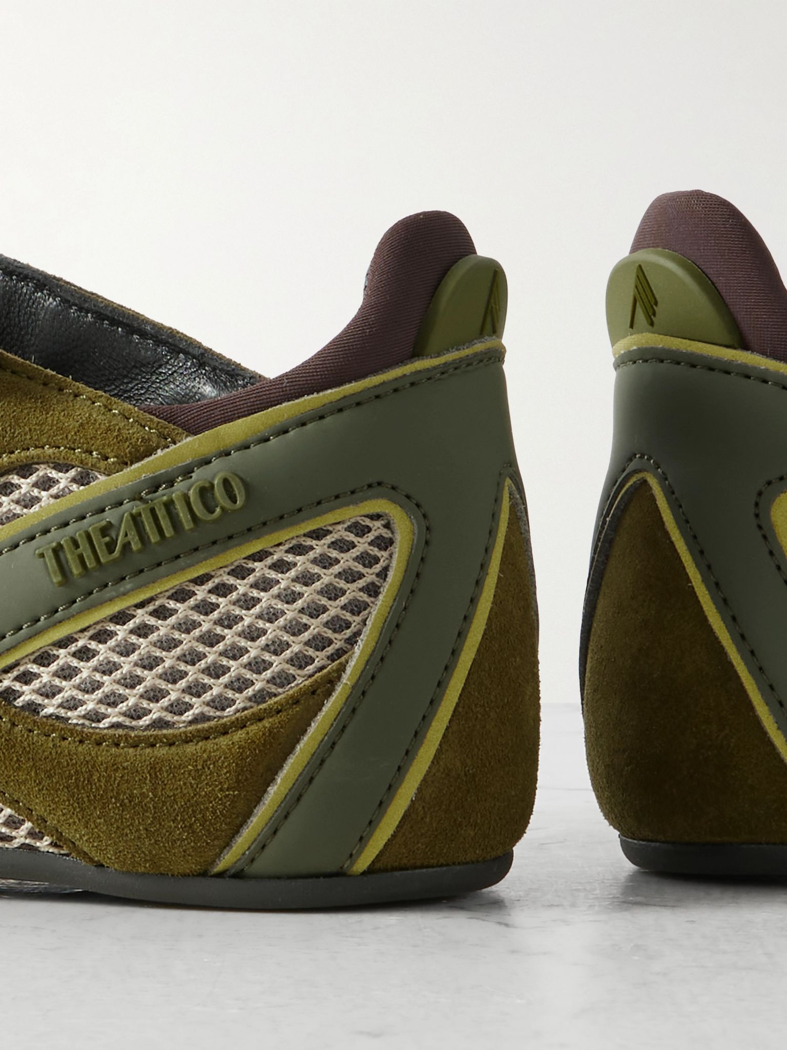 Floor 01 mesh-trimmed suede flats Army green - 4