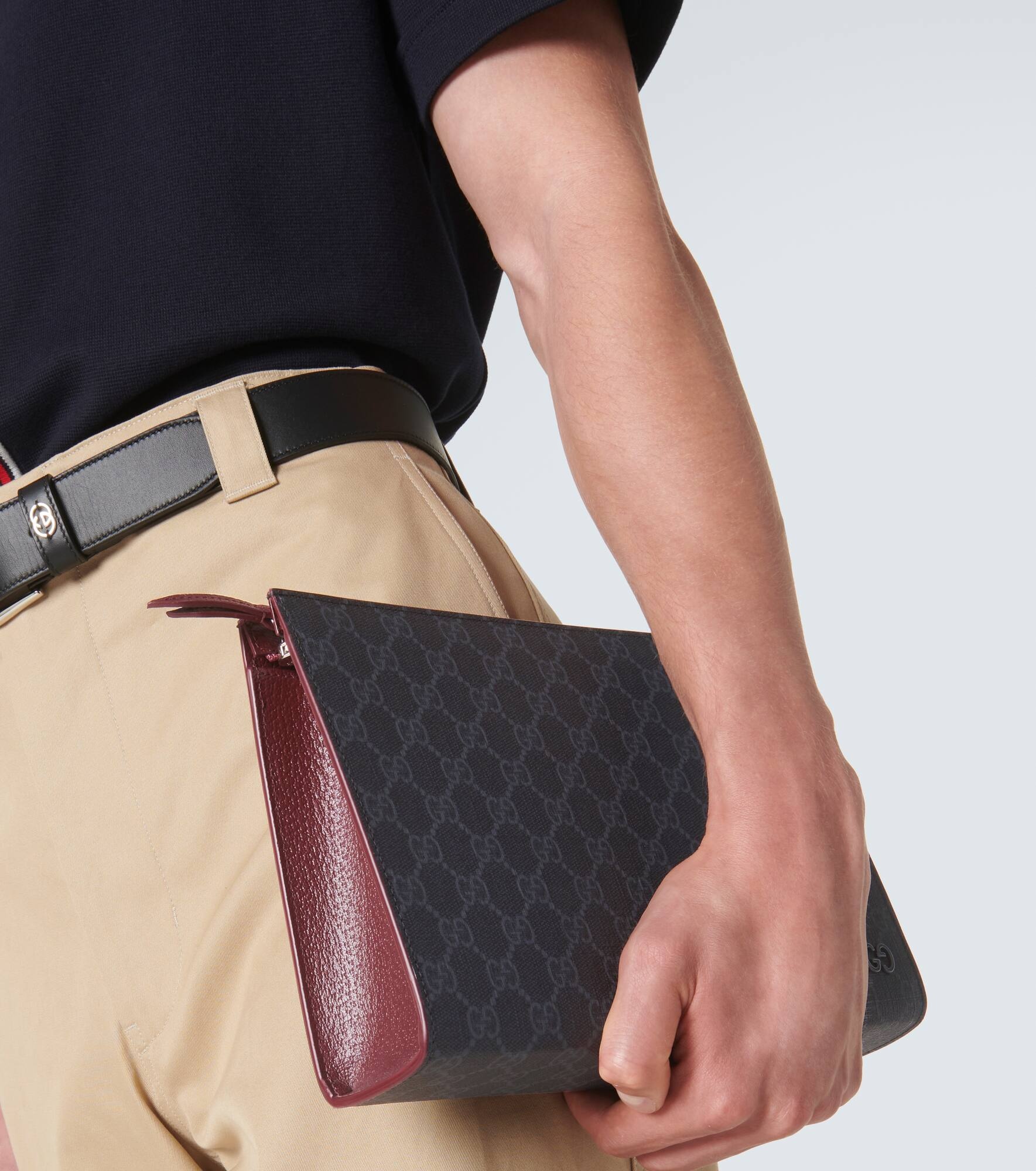 GG canvas leather-trimmed pouch - 2