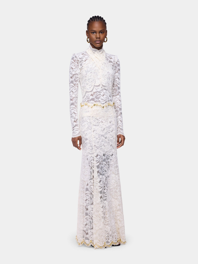 LONG SKIRT IN OFF WHITE HAND EMBROIDERED LACE 1