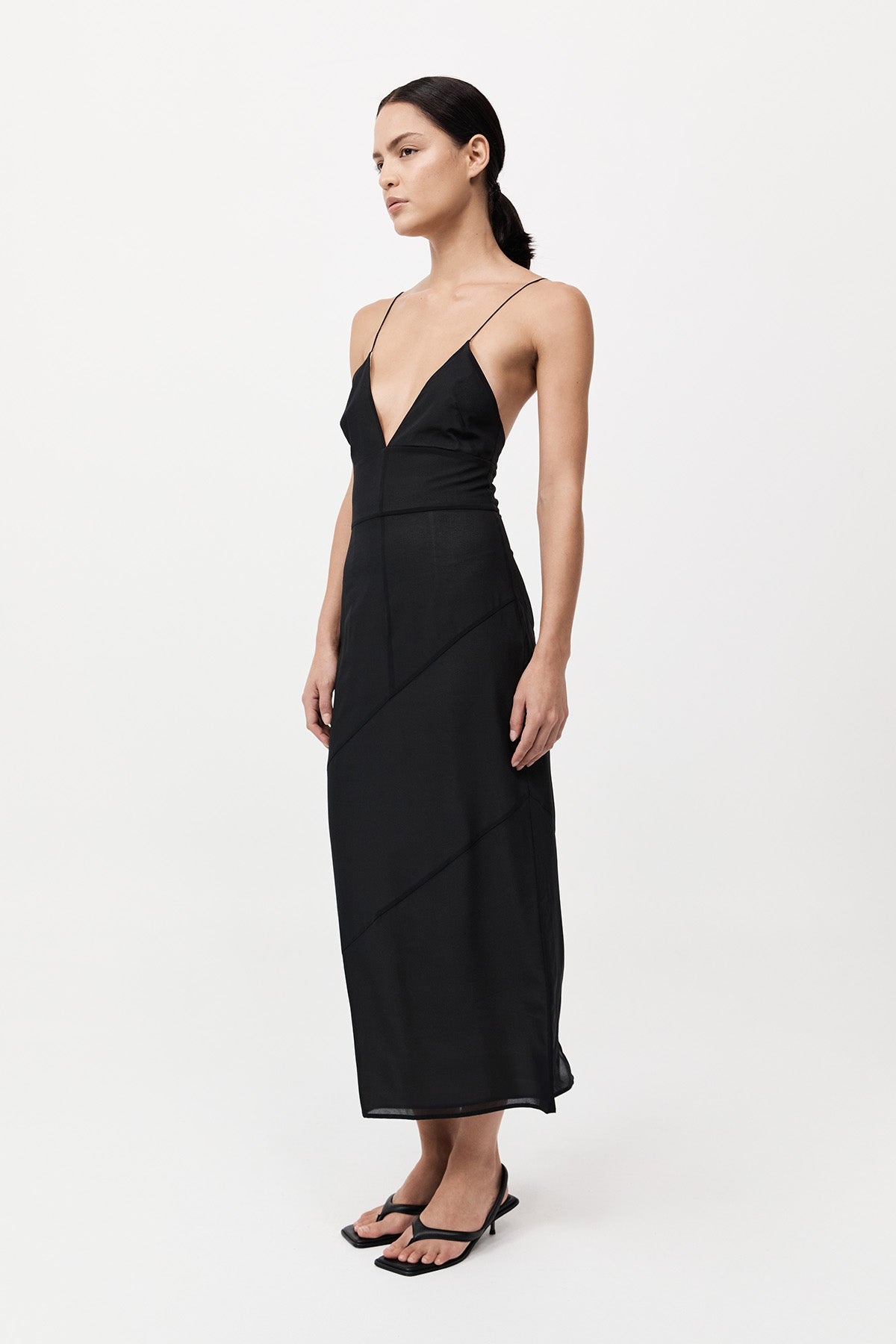 Silk Panelled Slip Dress - Black - 5