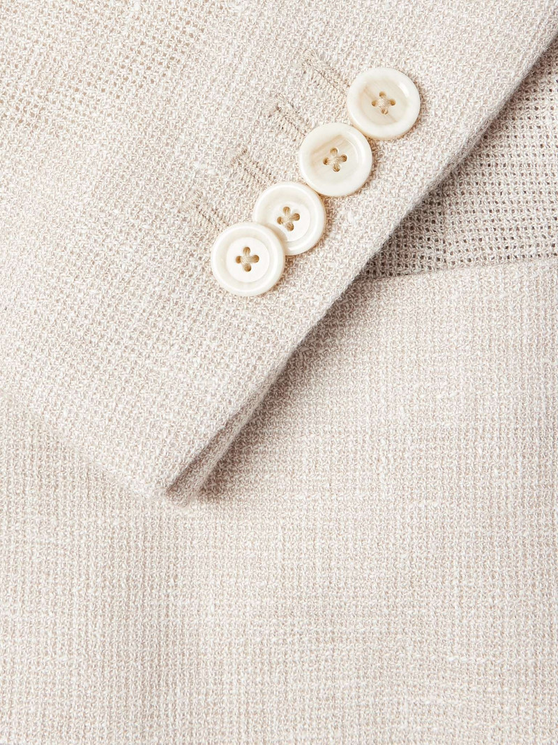 Double-Breasted Linen and Wool-Blend Crepe Blazer 4