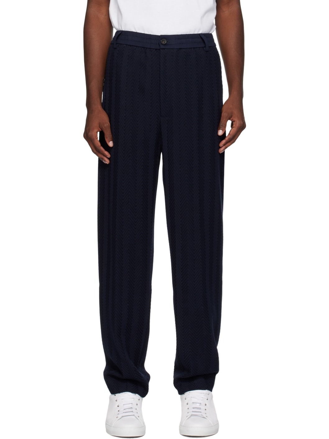 Navy Tapered Trousers - 1
