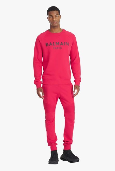 Red eco-designed cotton sweatpants with black Balmain logo print - 2