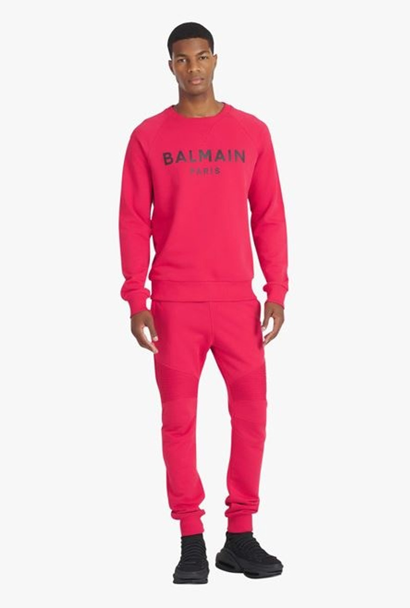 Balmain Red eco-designed cotton sweatpants with black Balmain logo print outlook