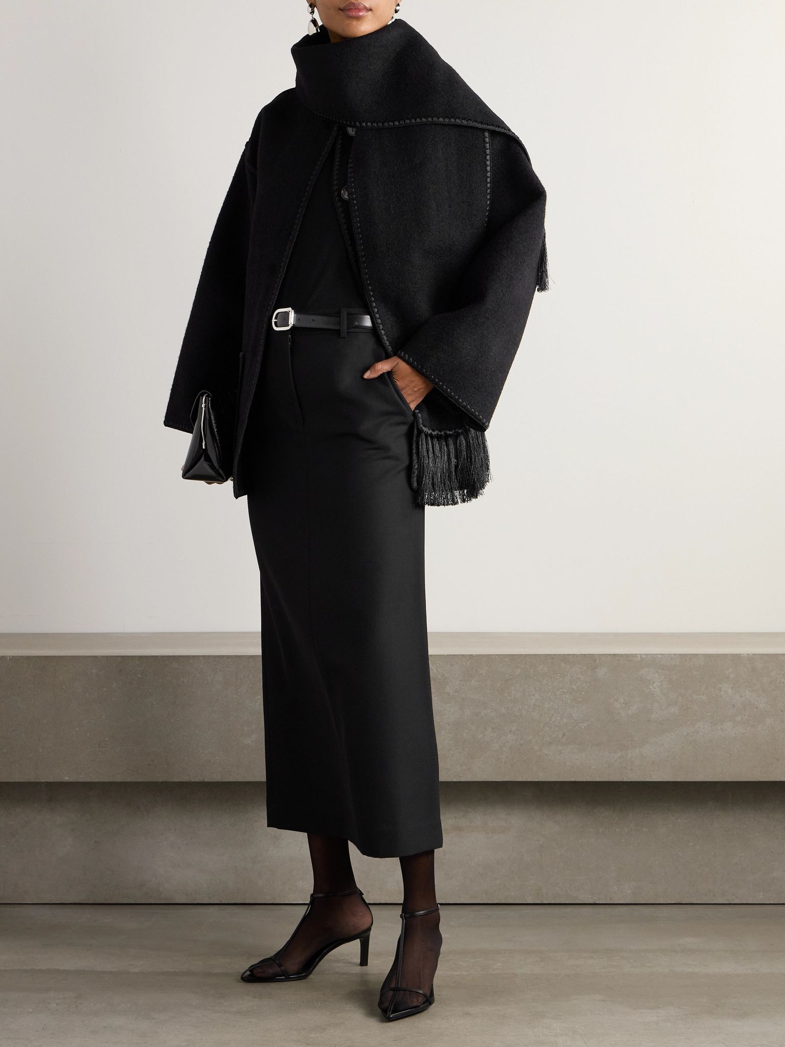 Draped fringed wool-blend jacket Black - 2