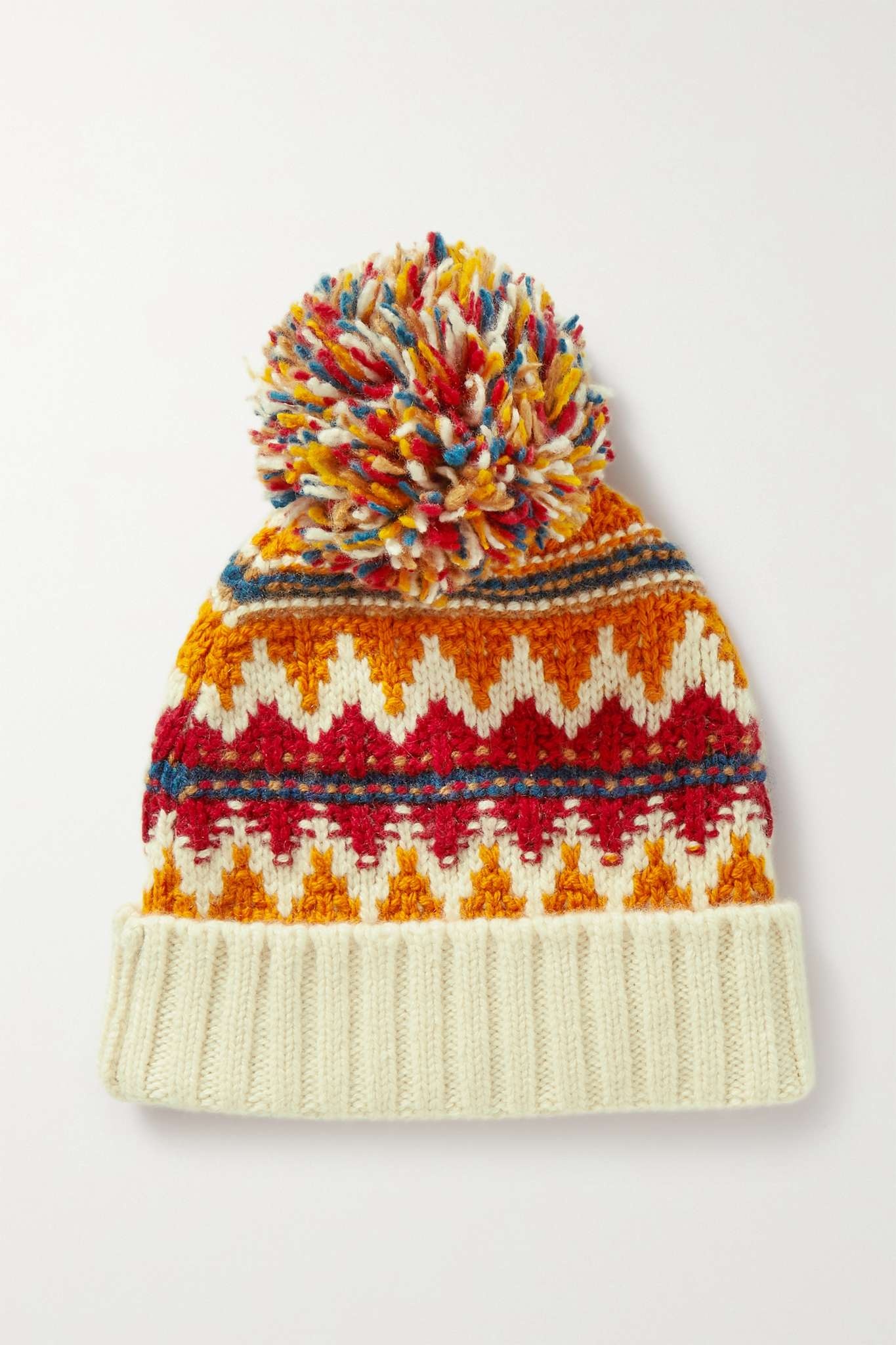 Pompom-embellished argyle cashmere beanie - 1