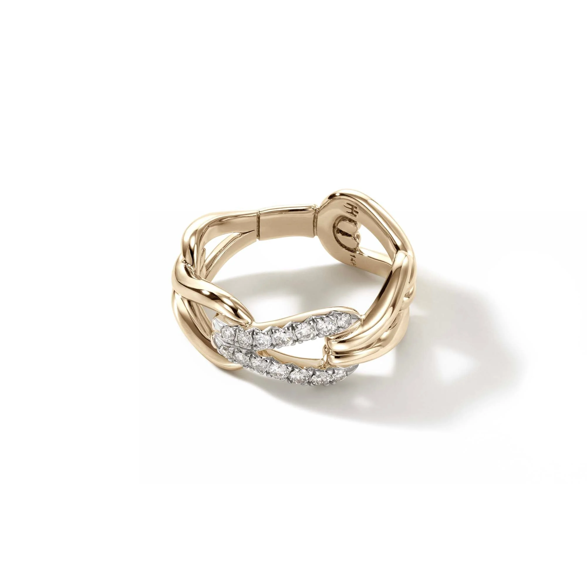 Surf Link Ring, Gold, Diamonds, Wide - 1