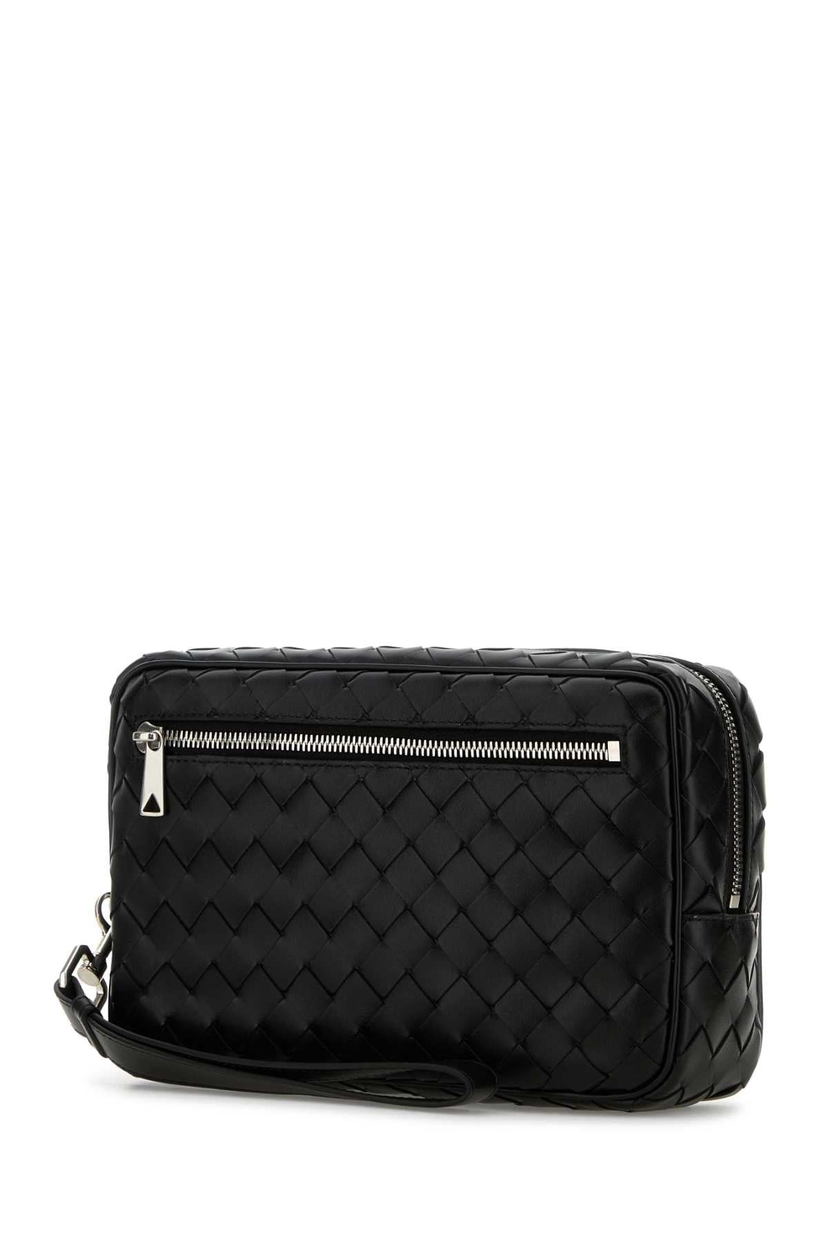 Bottega Veneta Men Black Leather Clutch - 2