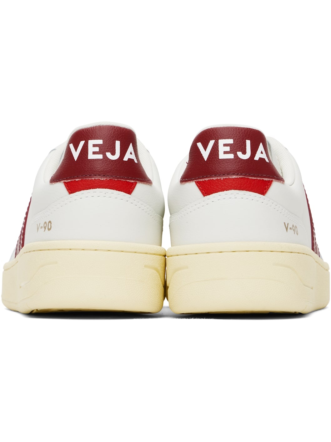 White & Burgundy V-90 Leather Sneakers - 2