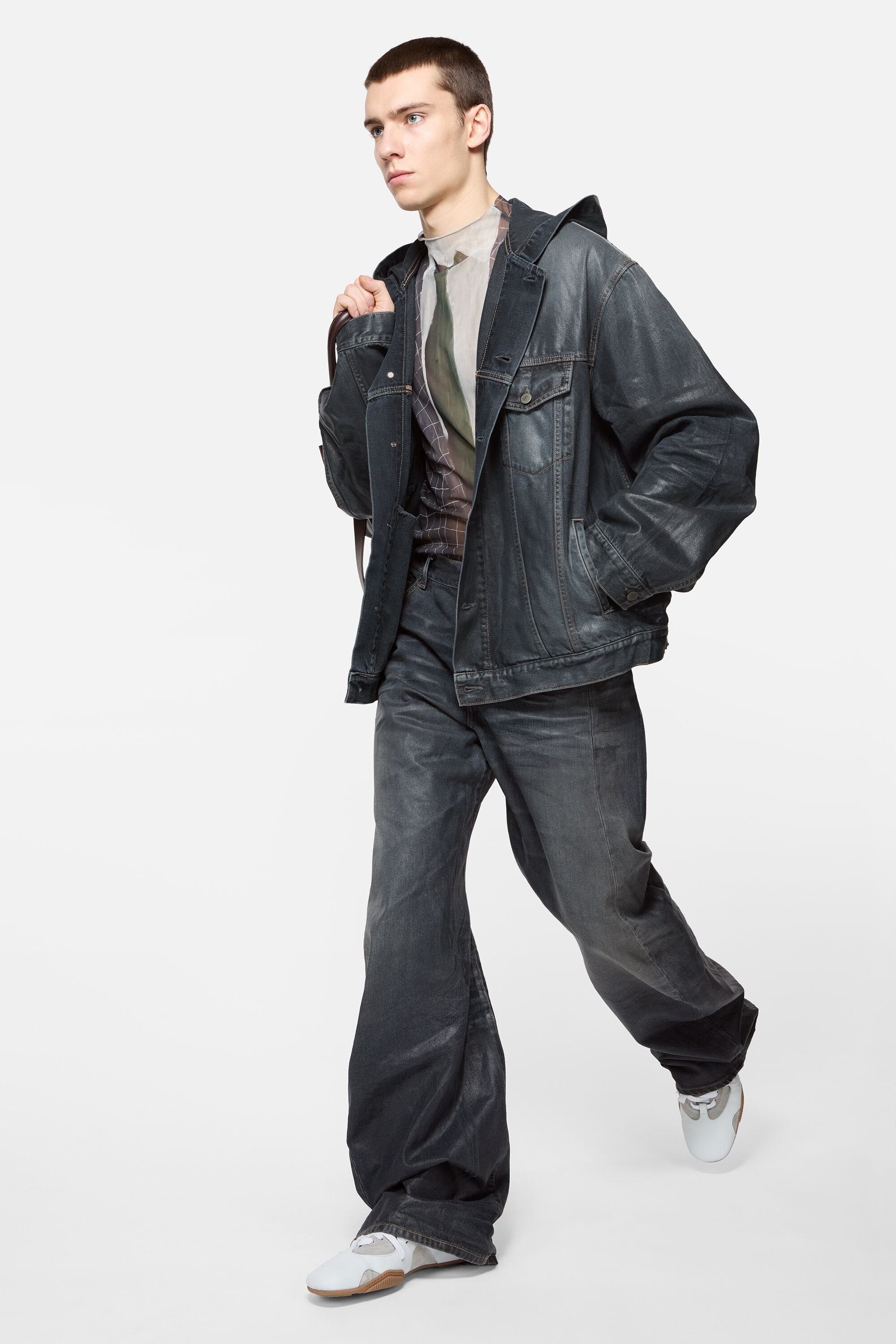 Denim jacket with hood - Black - 2