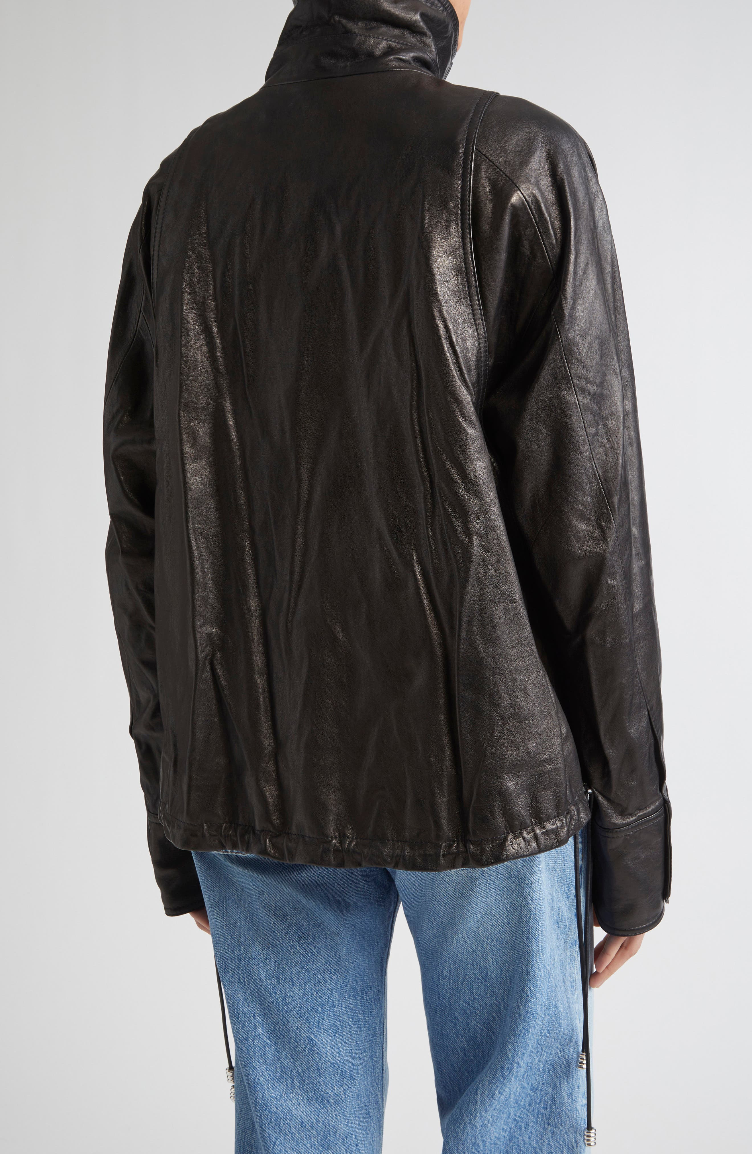 Brandon Maxwell The Harper Balloon Lambskin Leather Jacket in Black at Nordstrom - 2