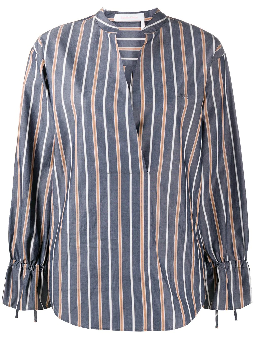 vertical stripe curved hem shirt - 1