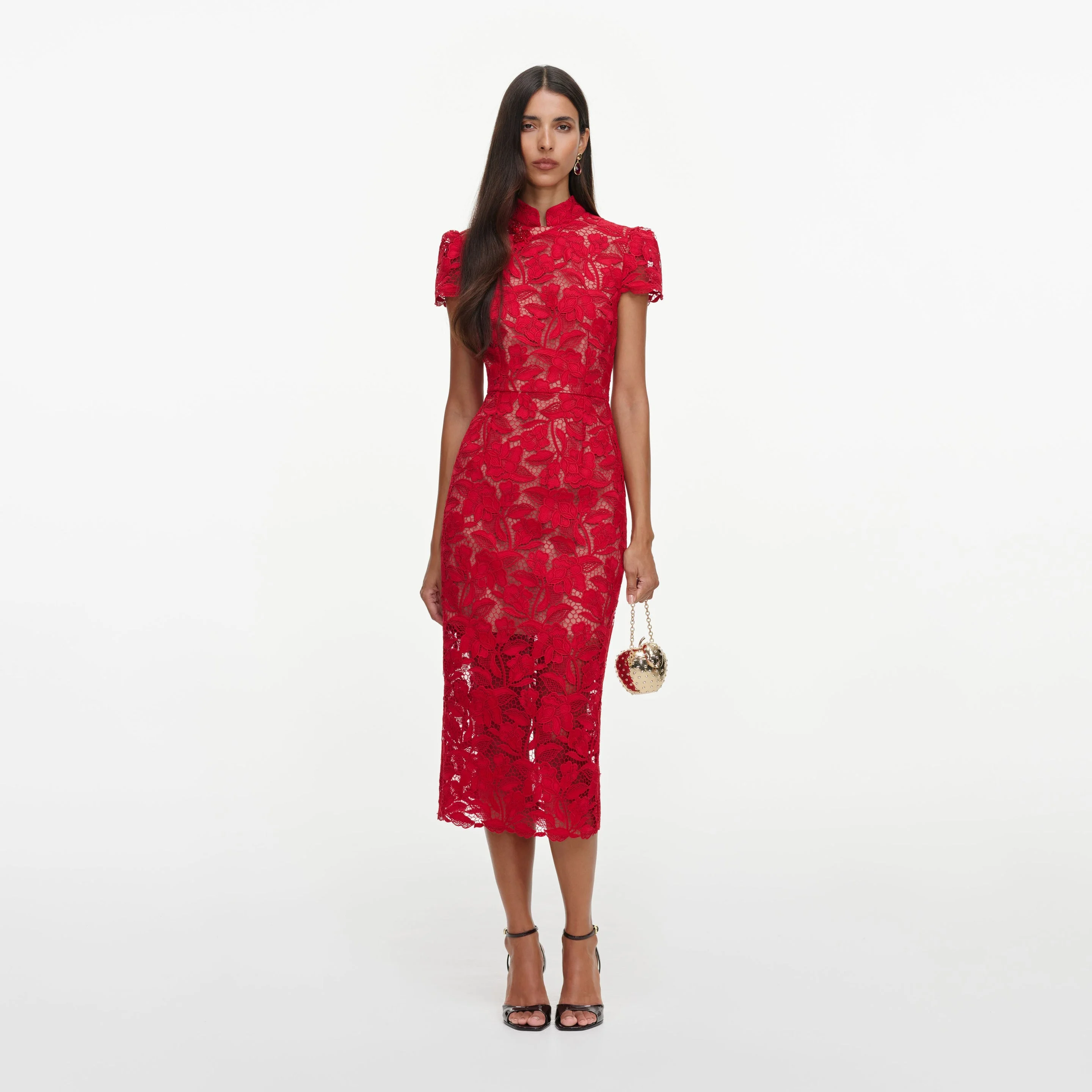 Red Lace Midi Dress - 1