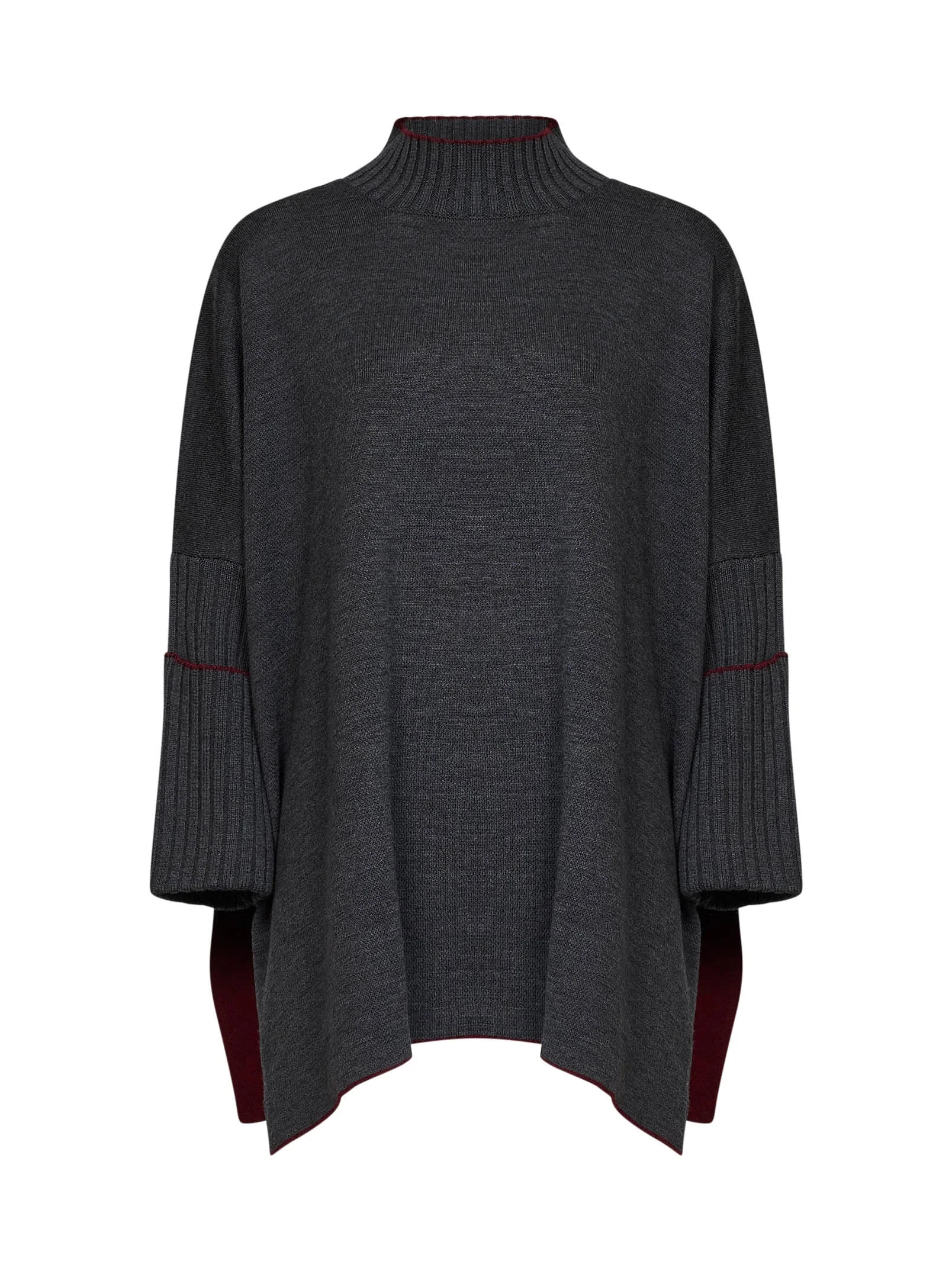 Grey virgin wool knit poncho-style top - 1