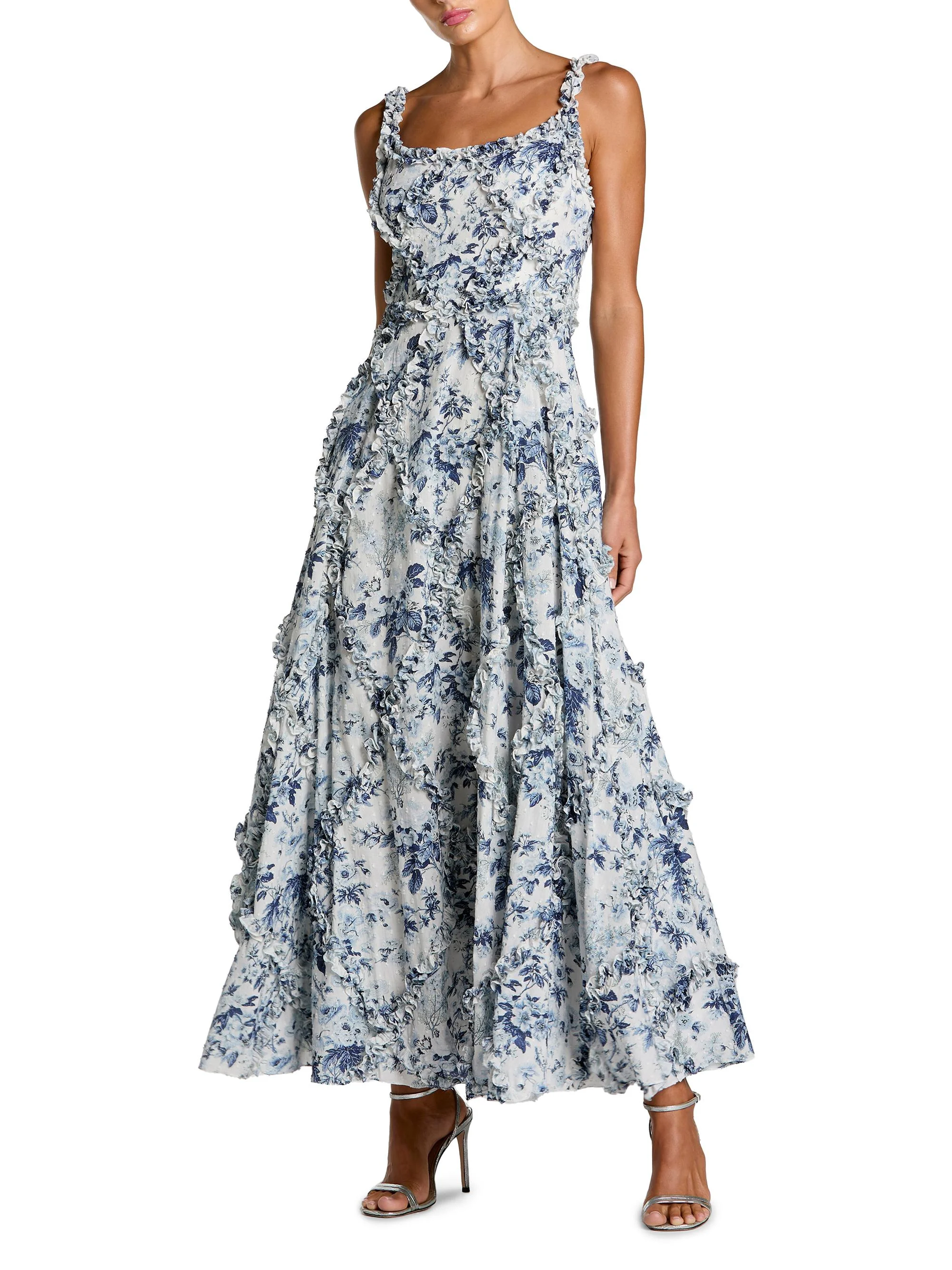 Women's Ruffle Floral Sweetheart Maxi Dress - Blue Multi - 1