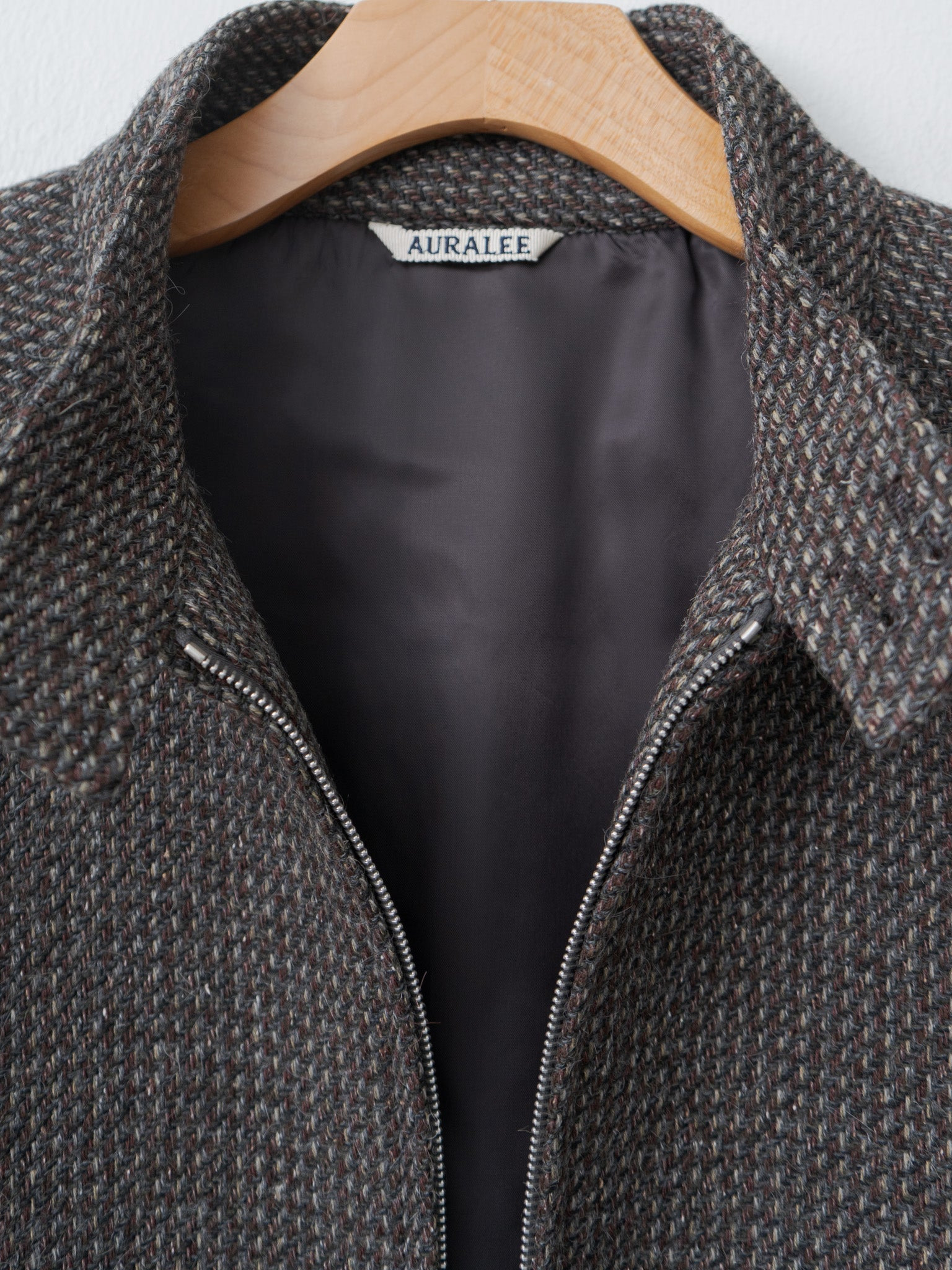 Alpaca Wool Silk Tweed Zip Blouson - Gray Brown Hairline - 7