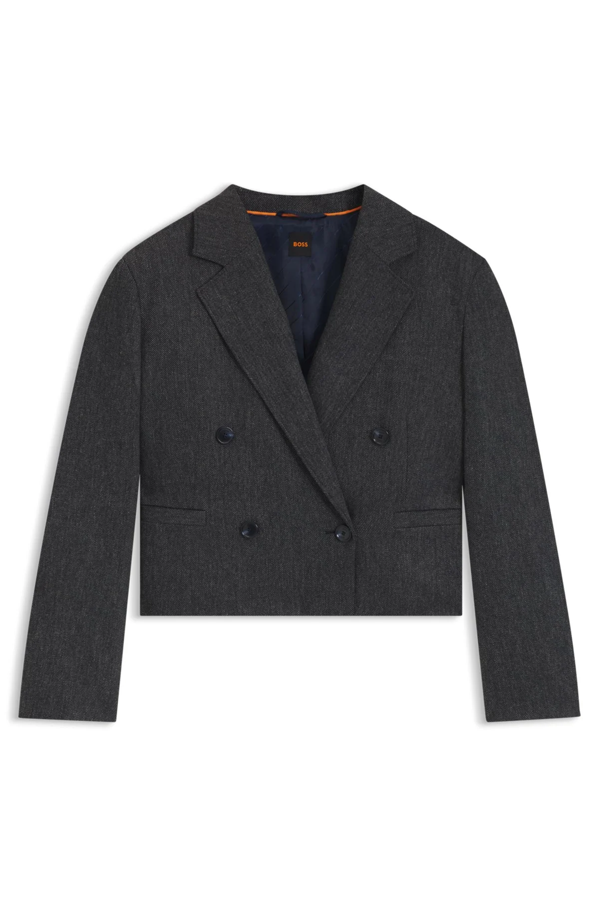 CROPPED DOUBLE-BREASTED BLAZER IN MELANGE FLANNEL - 1