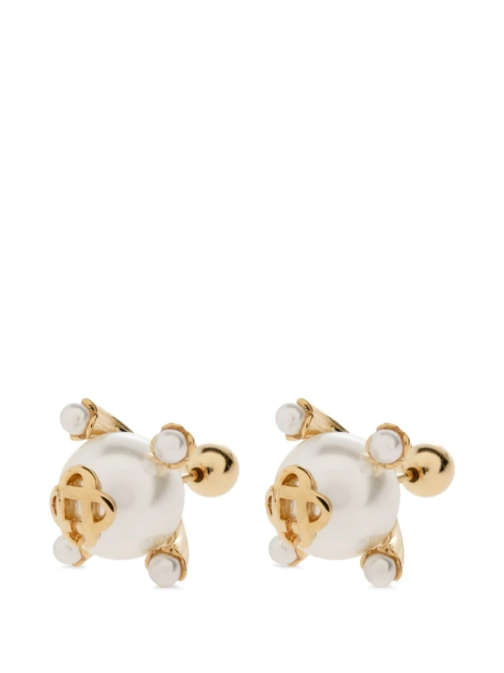 pearl-embellished logo-plaque earrings - 1