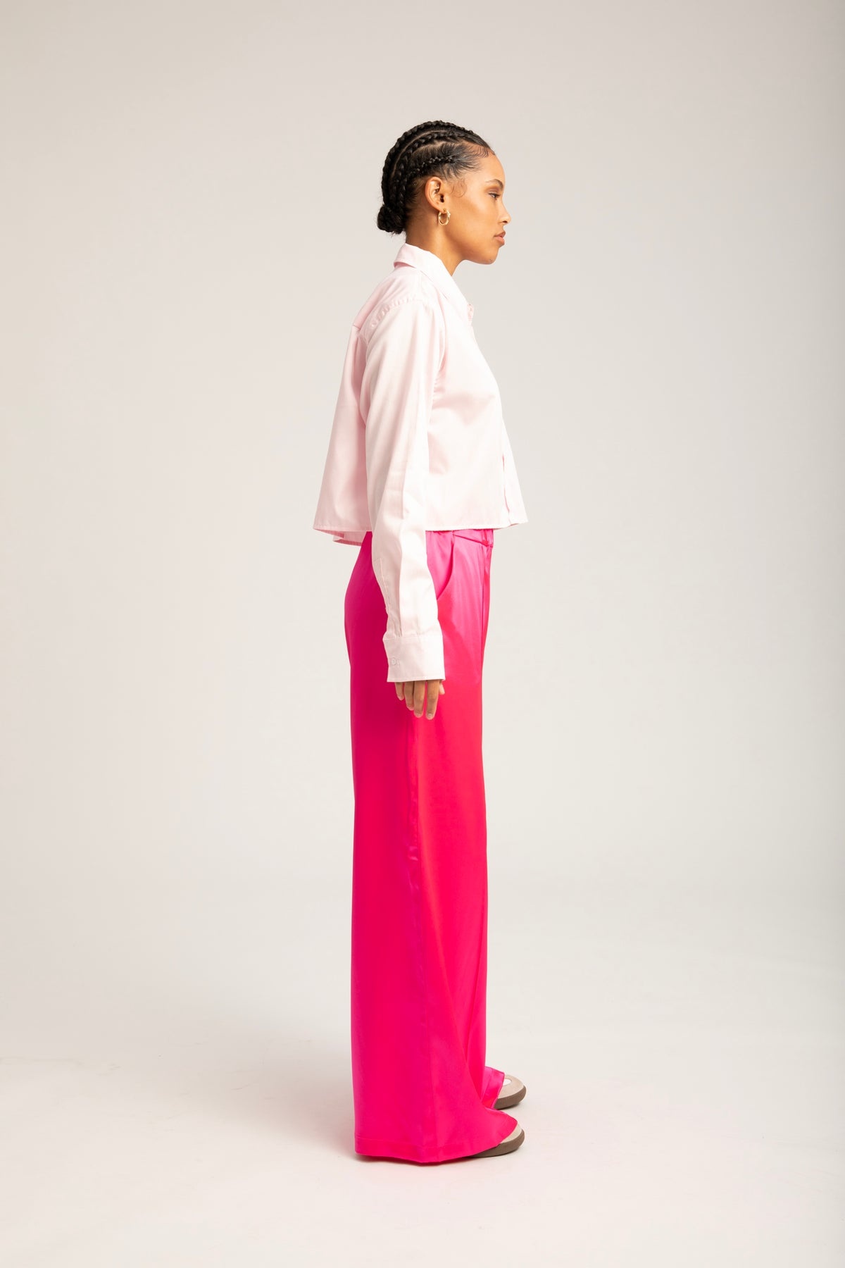 POWDER PINK COTTON CROPPED BUTTON DOWN - 5