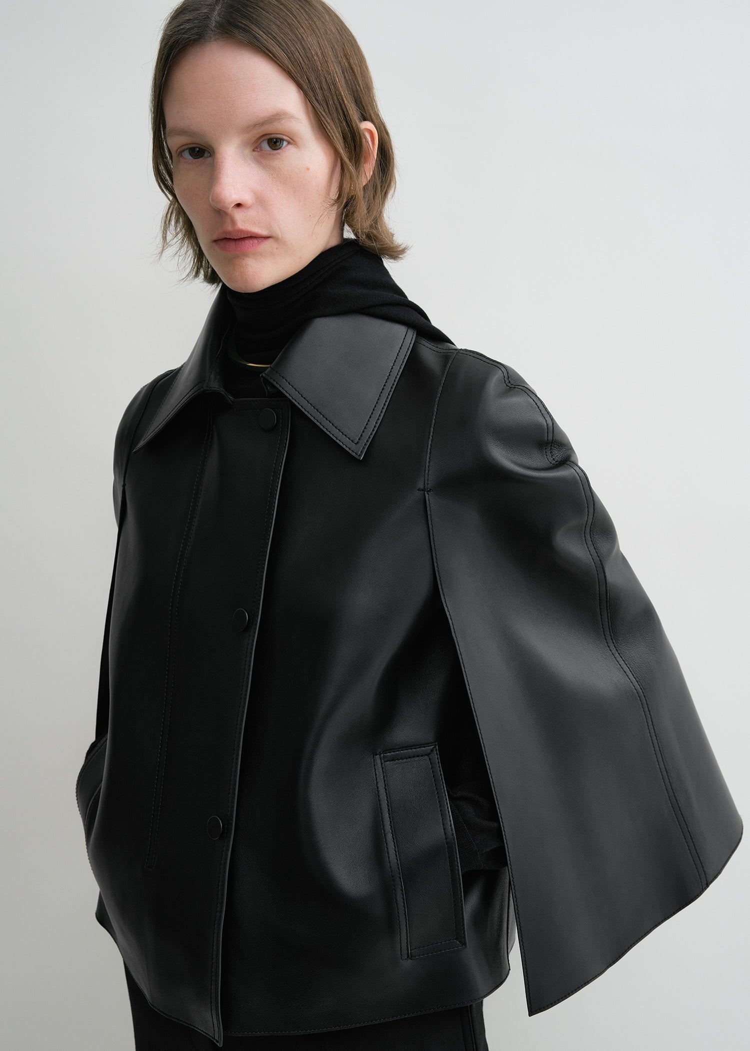 Double leather cape black - 5