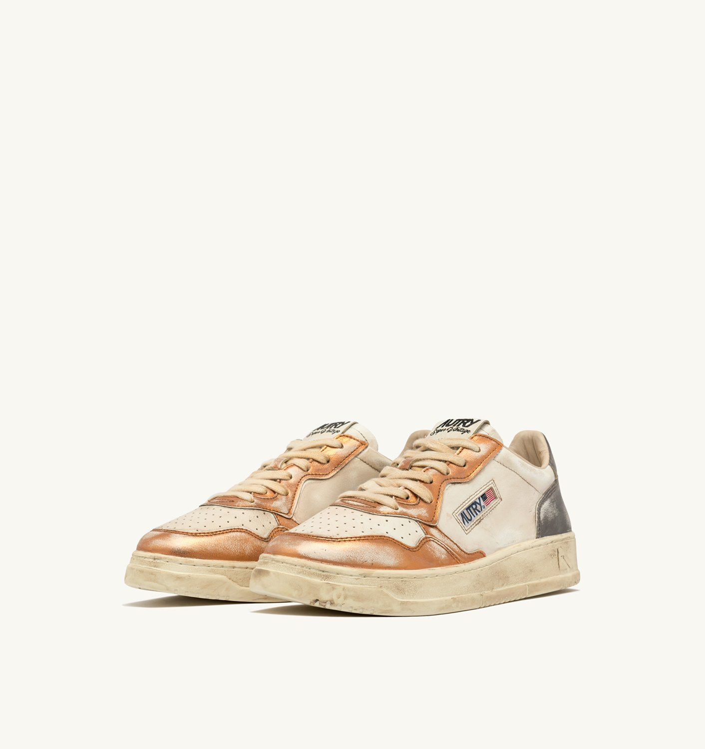 MEDALIST LOW SUPER VINTAGE SNEAKERS IN ORANGE AND GUN-METAL BRUSHED LEATHER - 2