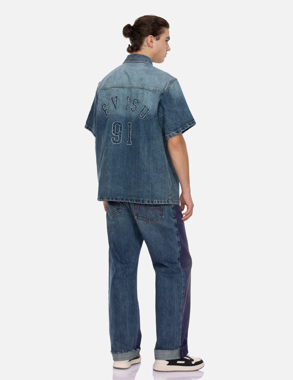 Seagull Appliqué Embroidery Baggy Fit Patchwork Jeans - 3