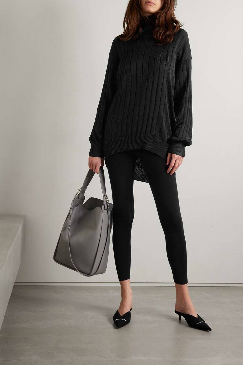 BALENCIAGA Embroidered ribbed silk turtleneck sweater outlook