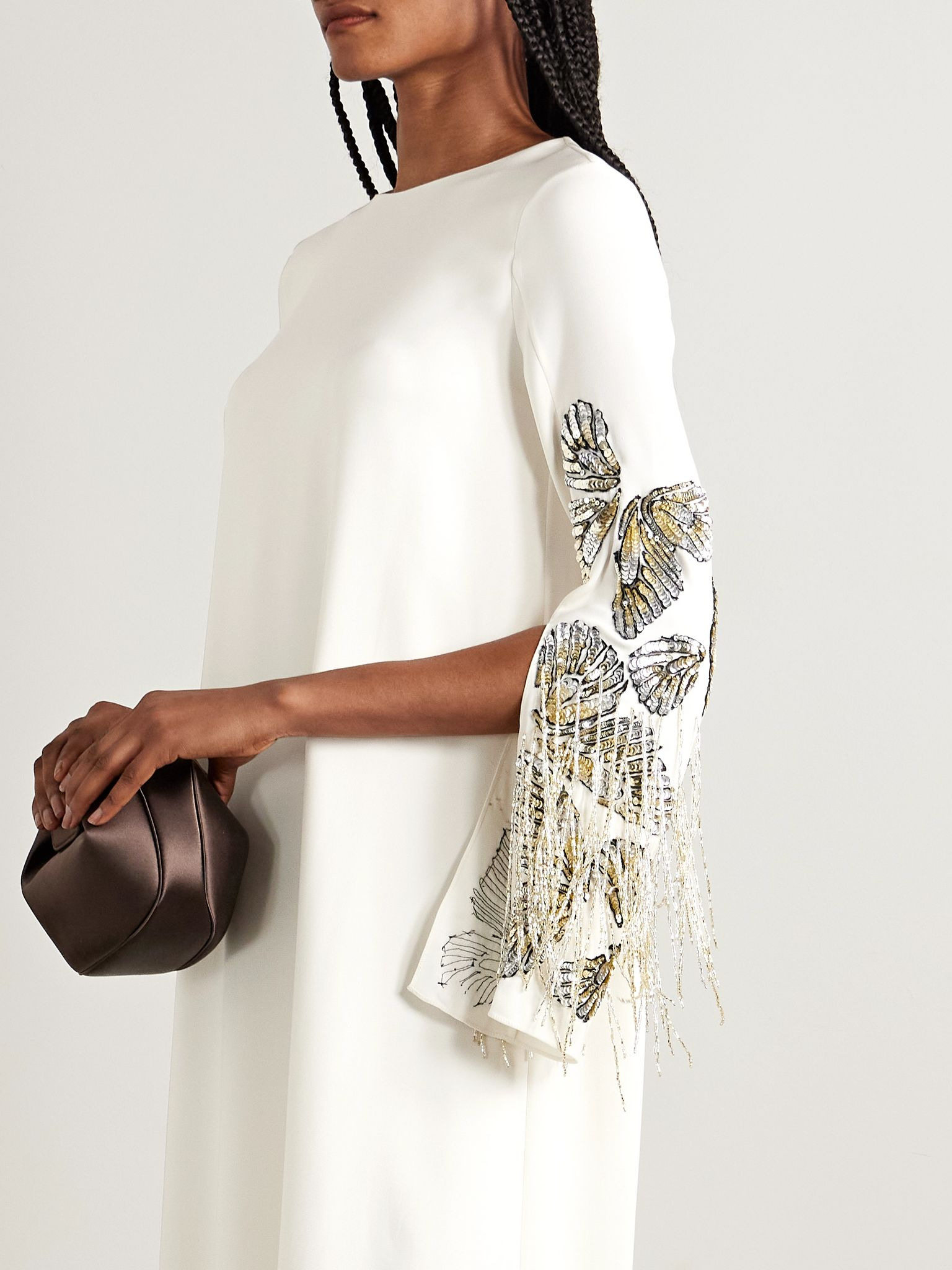 Embroidered embellished silk-blend crepe gown Ivory - 5