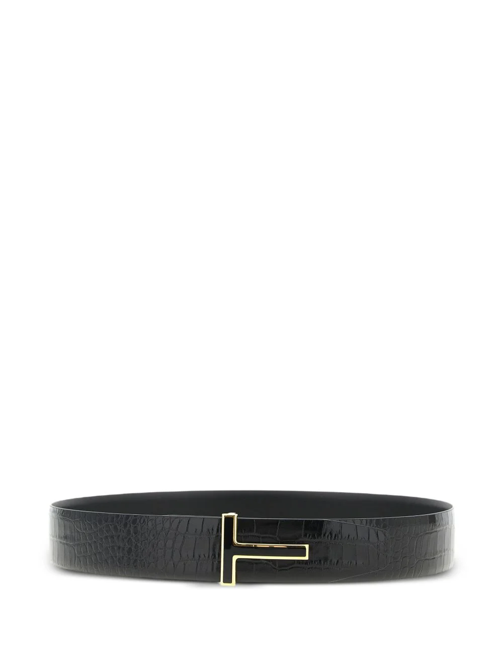 reversible crocodile-effect logo belt - 1