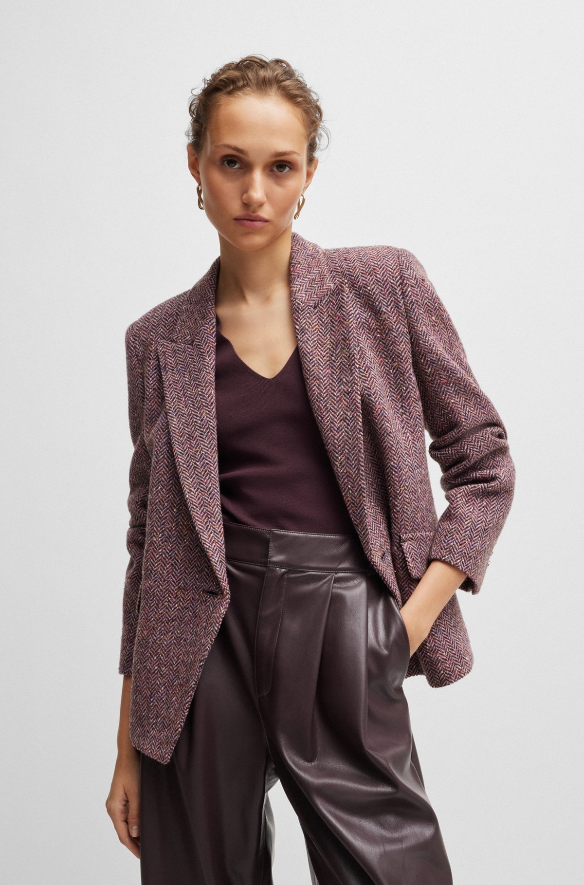 REGULAR-FIT JACKET IN HERRINGBONE TWEED BLENDED WITH SILK - 2