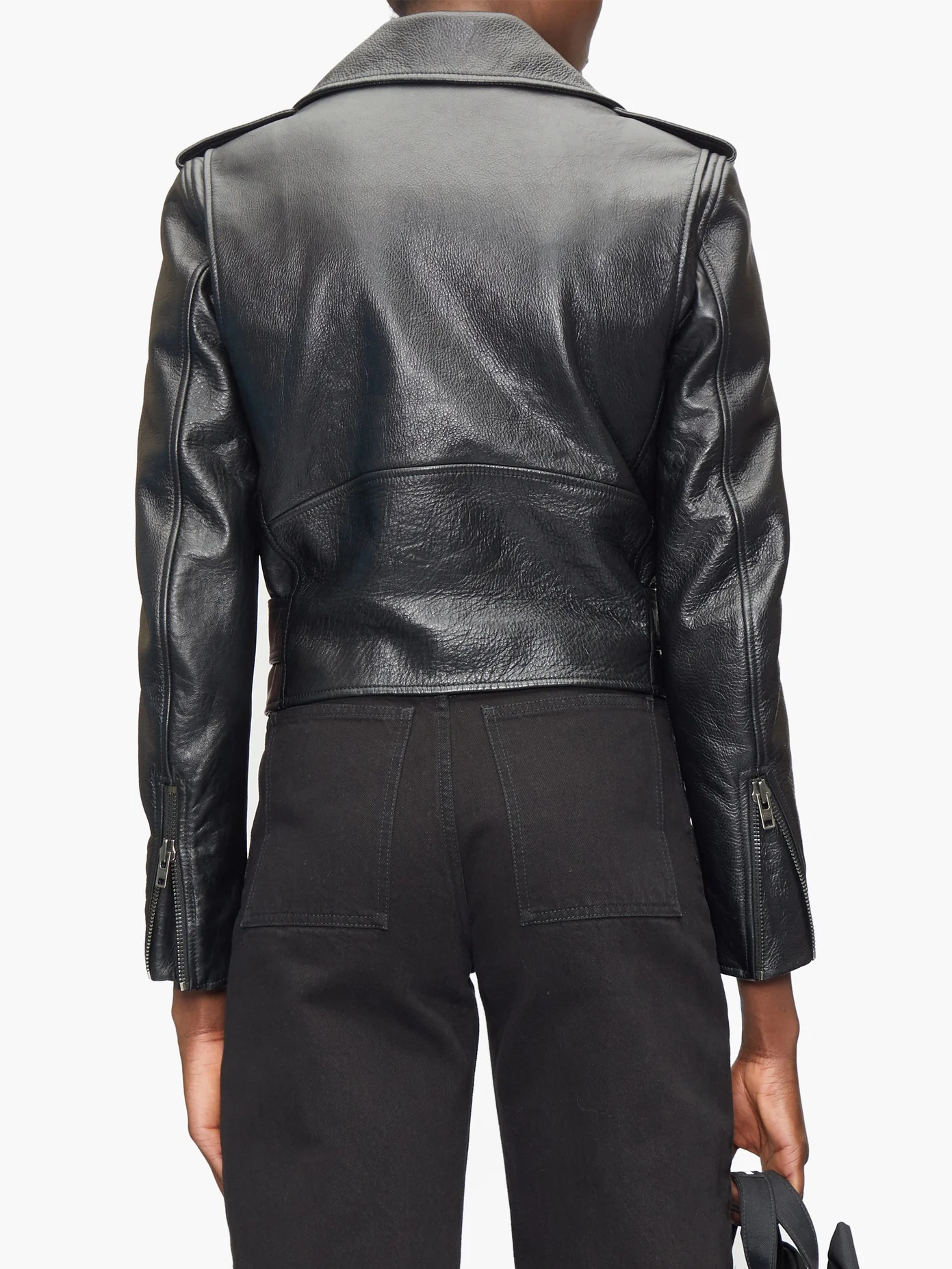 Grained-leather cropped biker jacket - 5