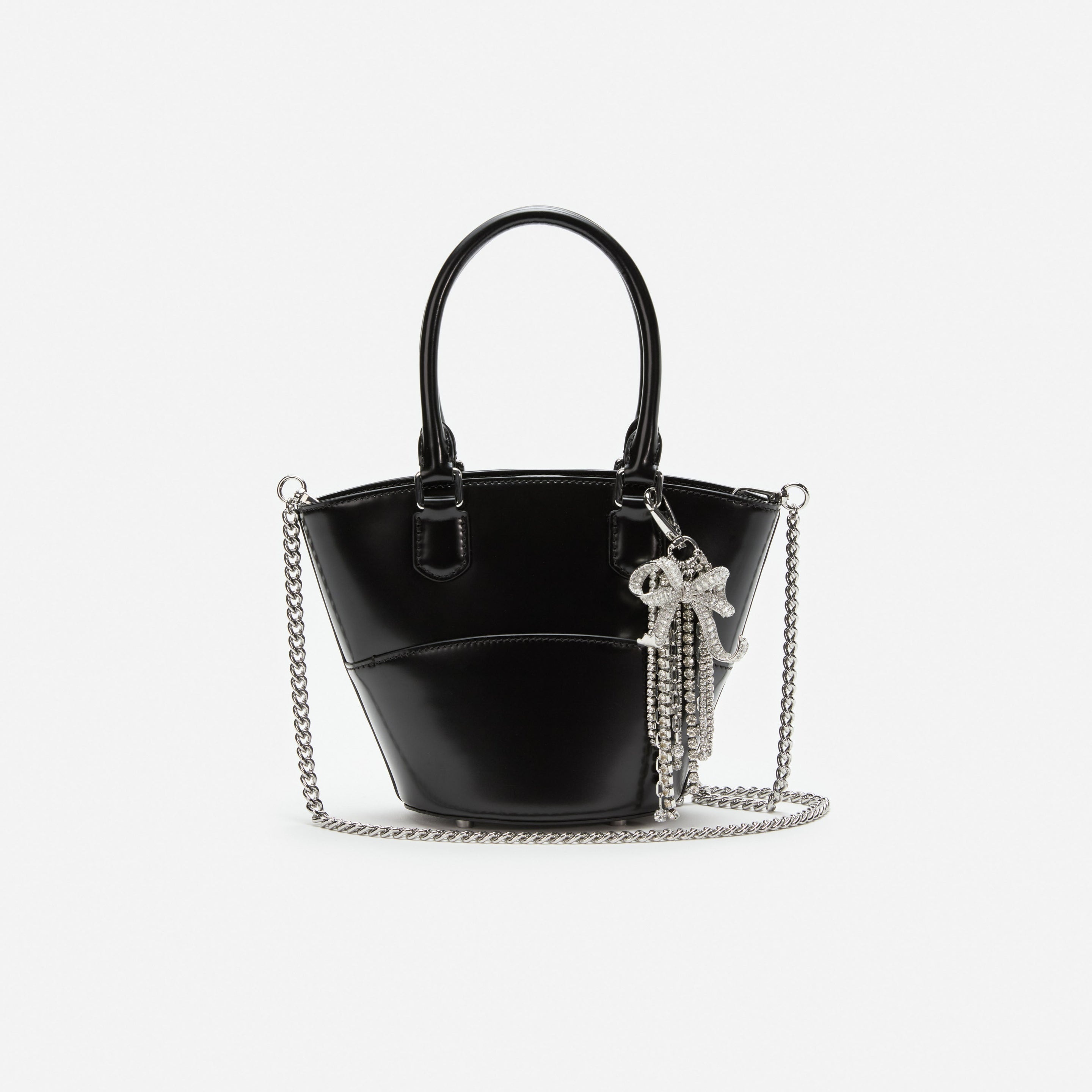 Black Leather Charm Tote Bag - 4
