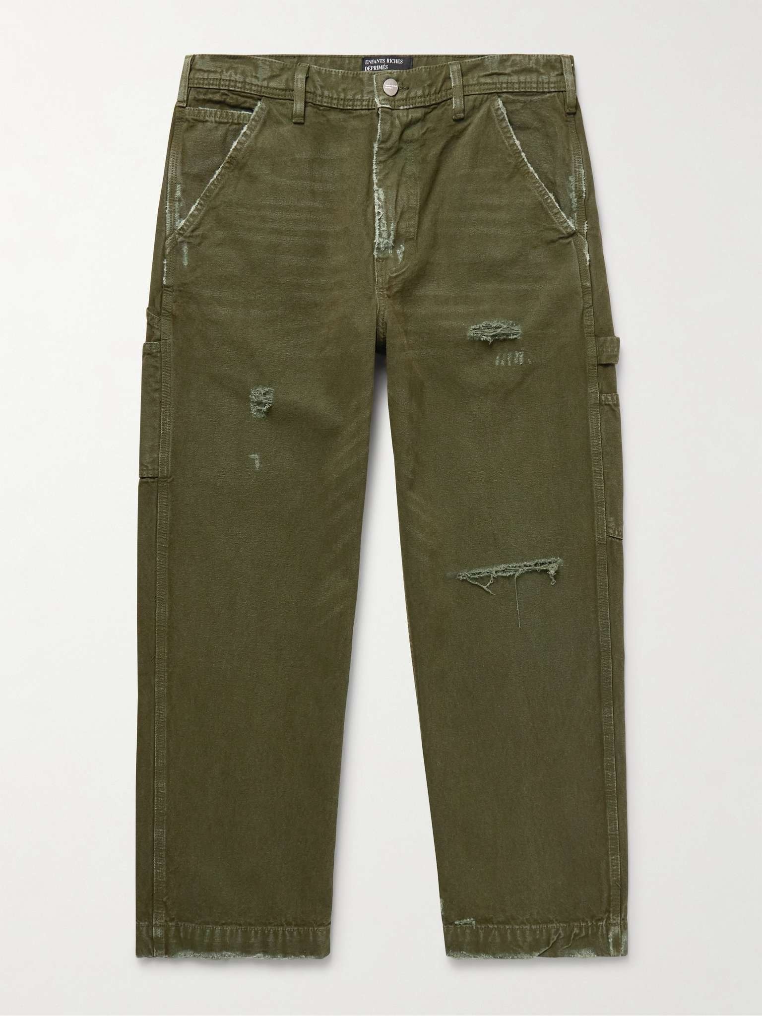 Straight-Leg Distressed Cotton-Canvas Trousers - 1