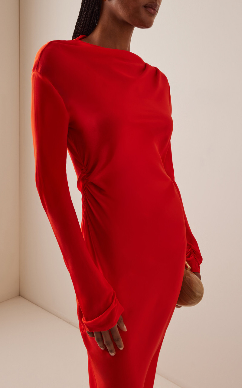 SIR. Fresca Gathered Silk Midi Dress orange outlook