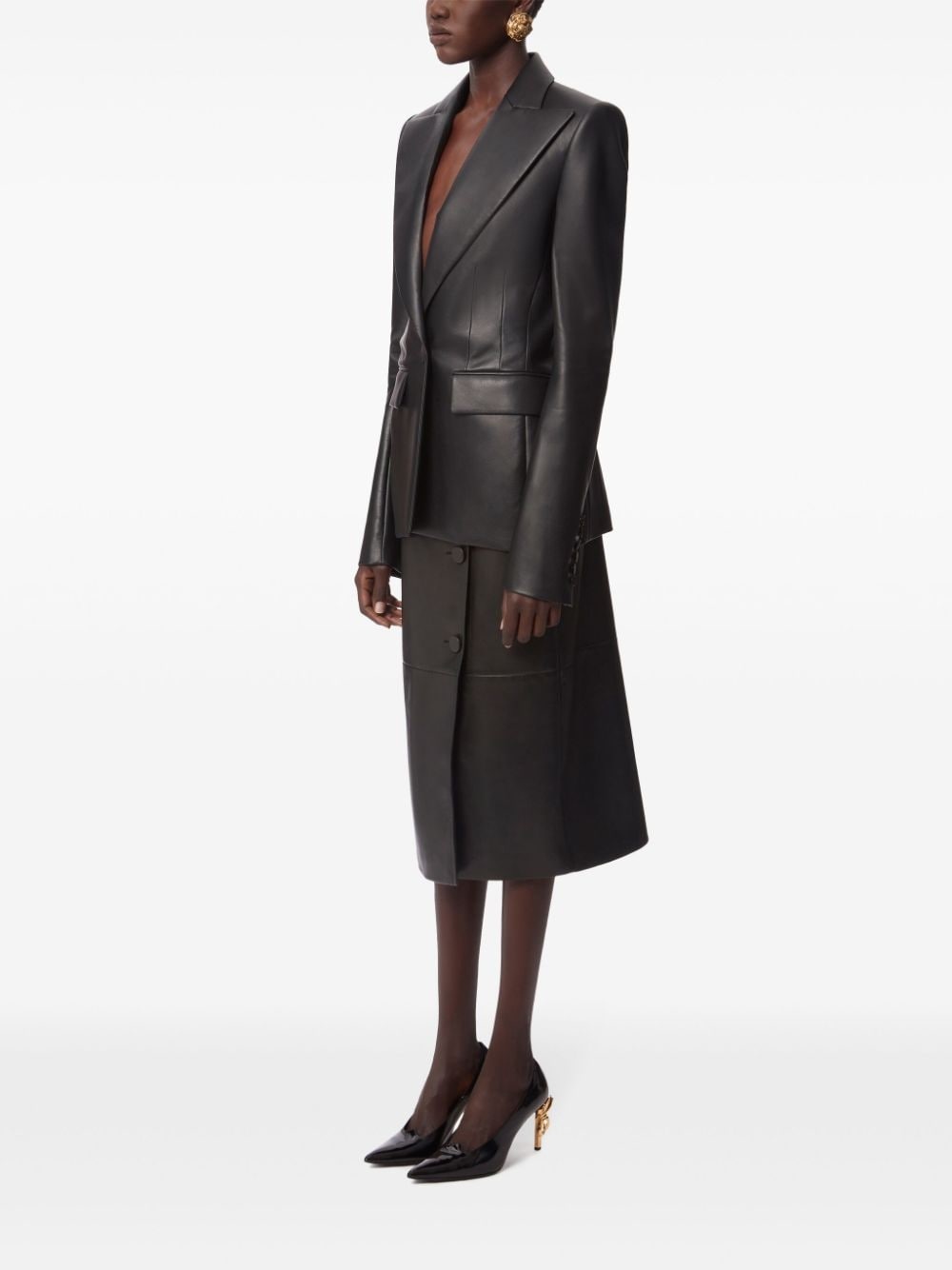 Single Button Leather Blazer - 3