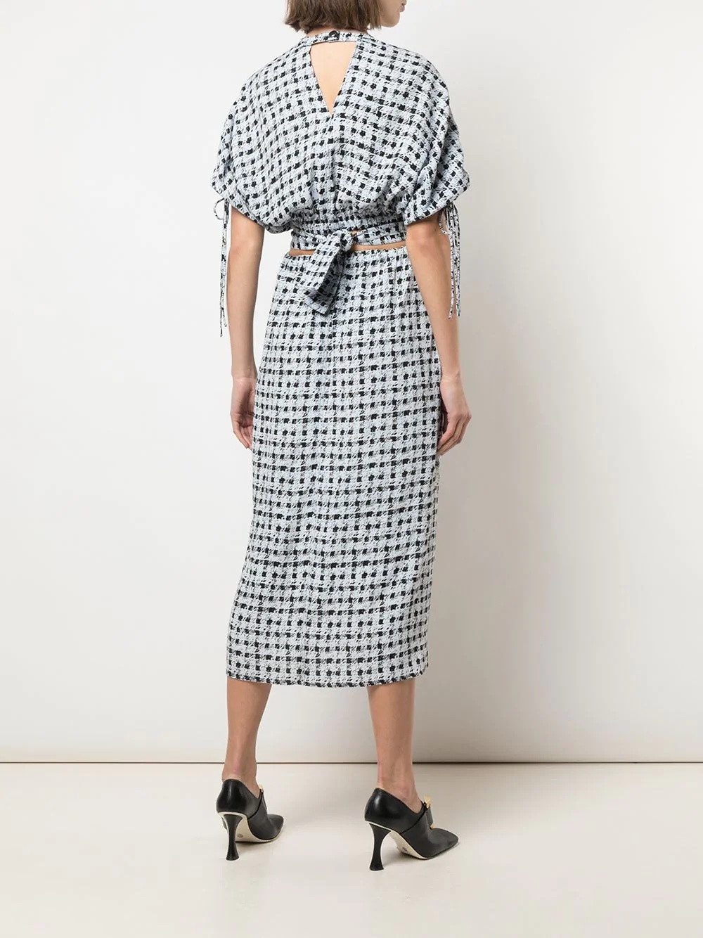 gingham check cut-out dress - 4