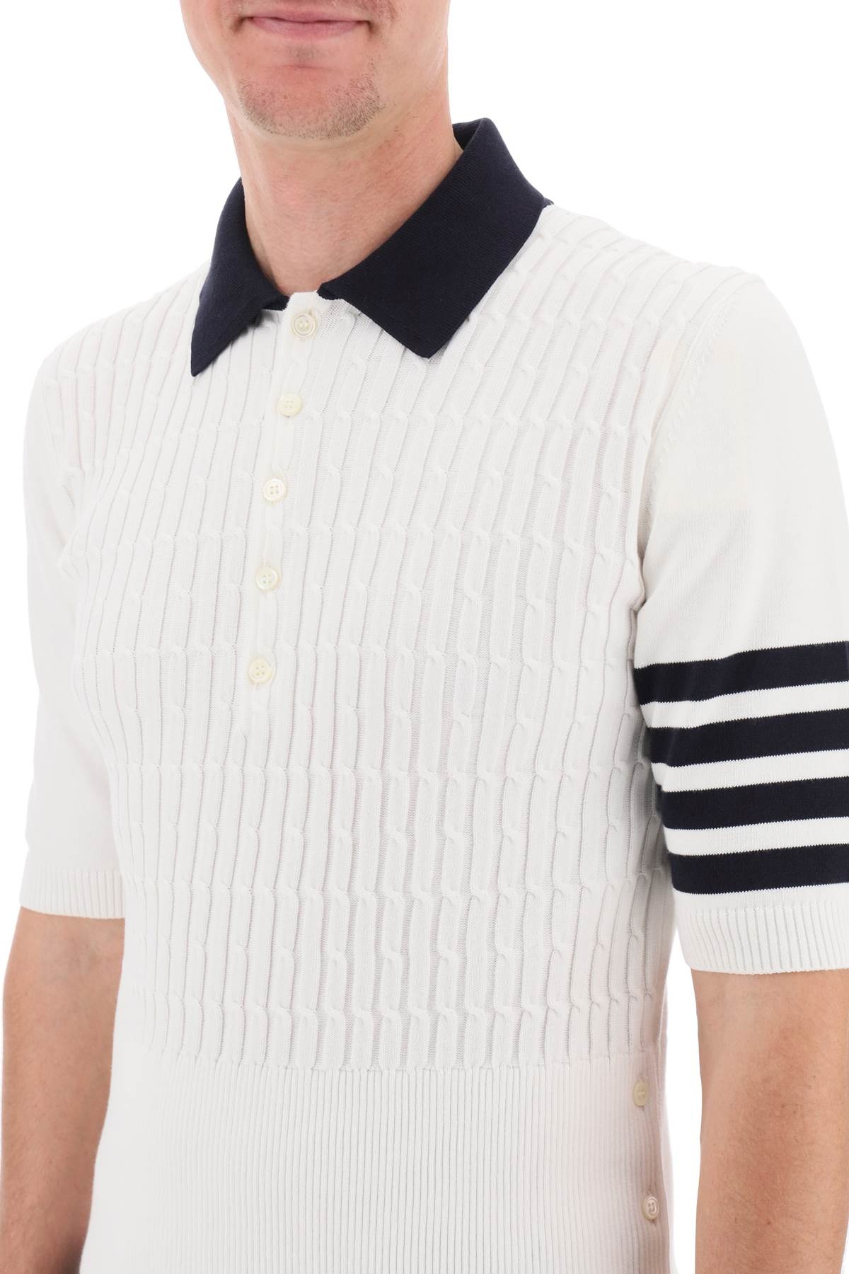 Thom Browne Placed Baby Cable 4-Bar Cotton Polo Sweater Men - 4
