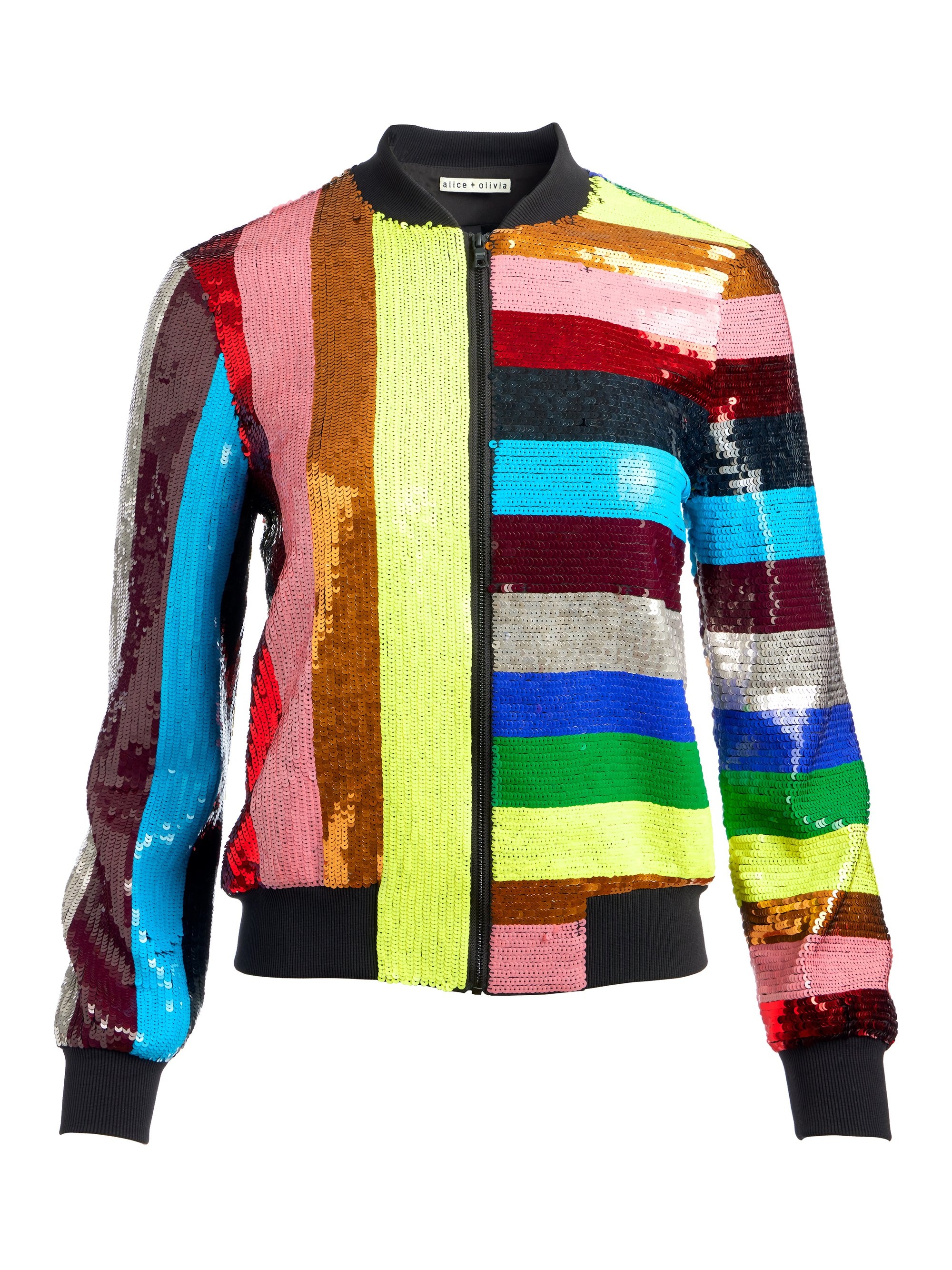 LONNIE SEQUIN CROPPED VARSITY JACKET - 1