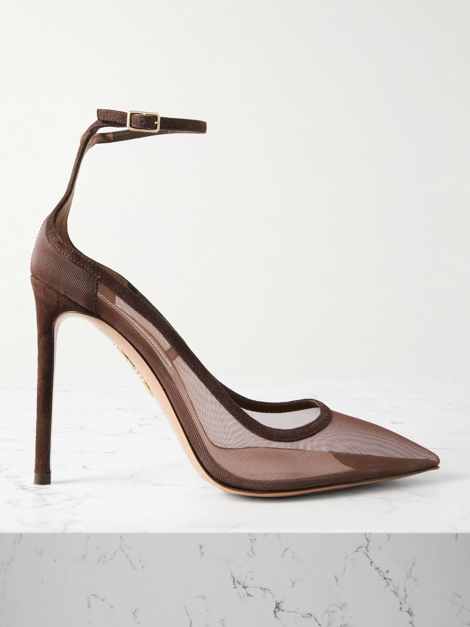 Love Affair 105 suede-trimmed mesh point-toe pumps Chocolate - 1
