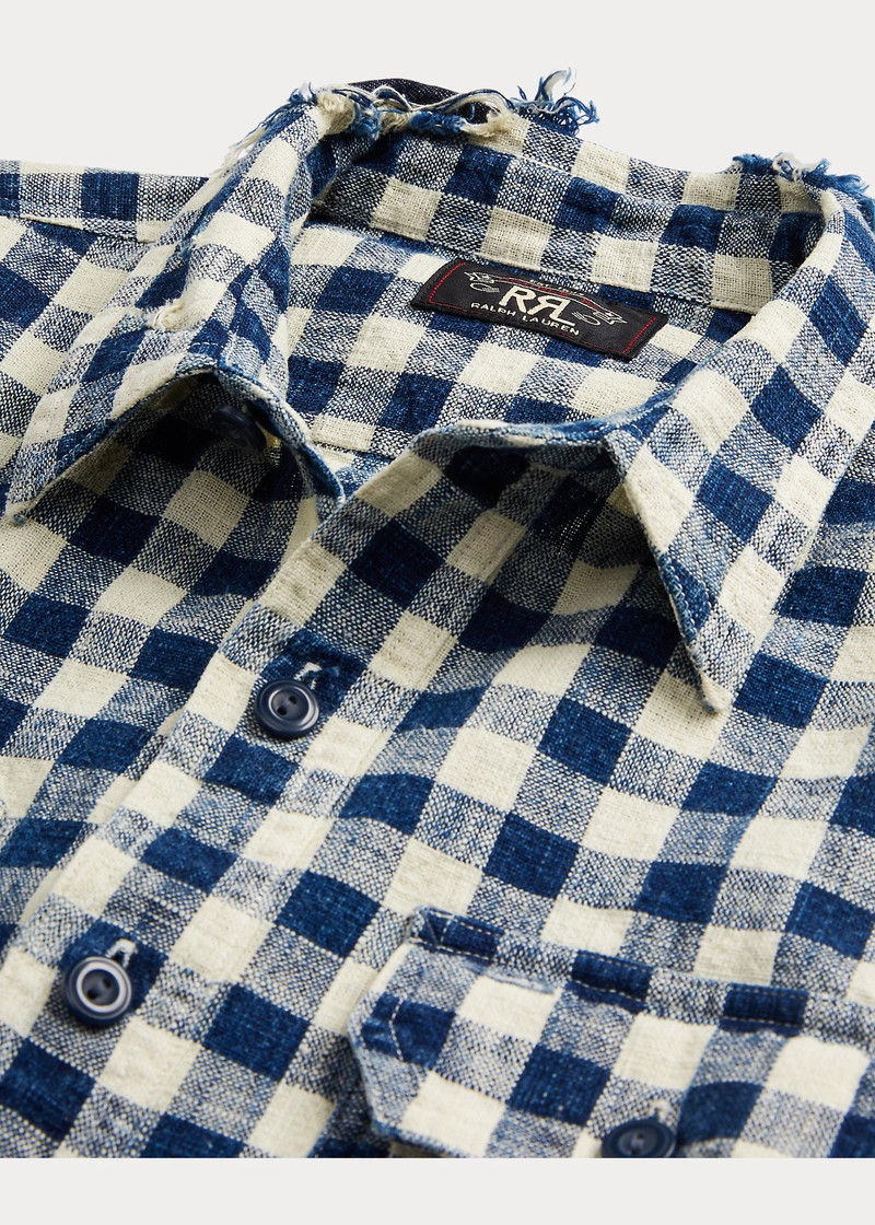 Indigo Checked Linen-Cotton Workshirt 3