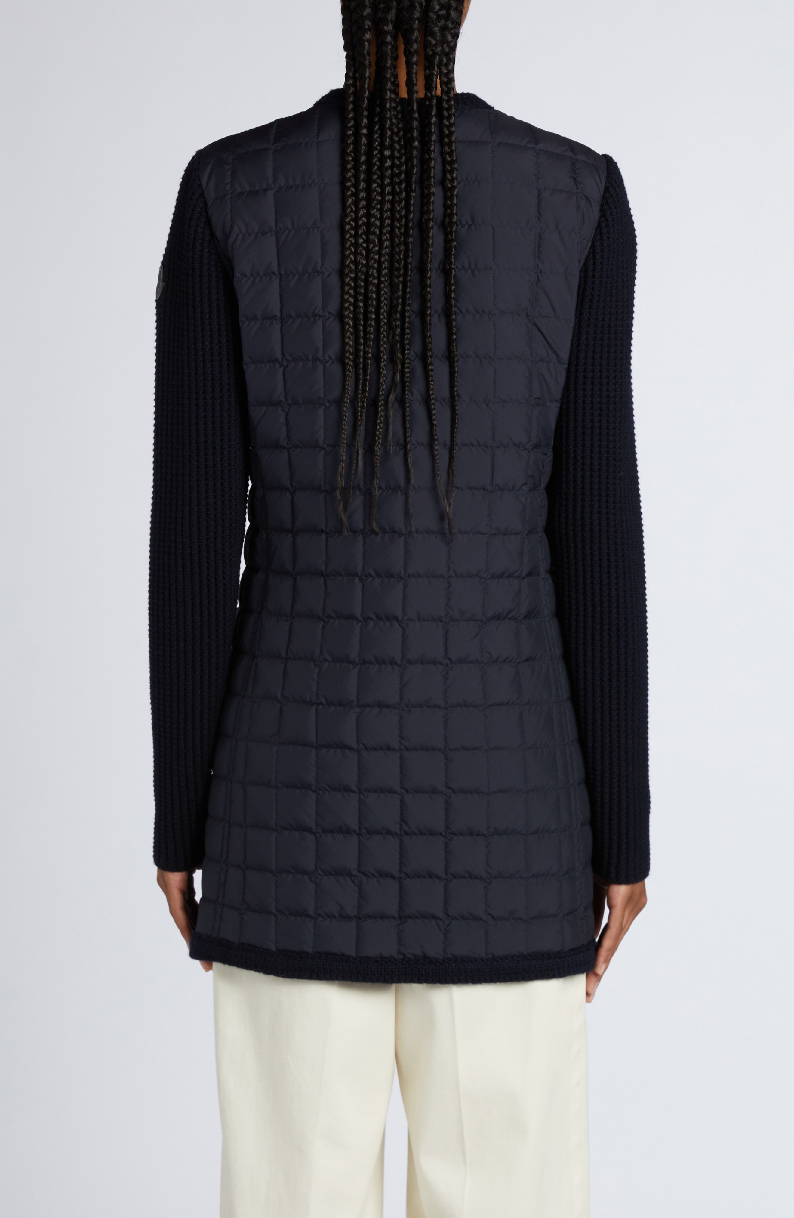 Moncler Quilted Down & Wool Knit Cardigan in Navy Blue at Nordstrom - 3