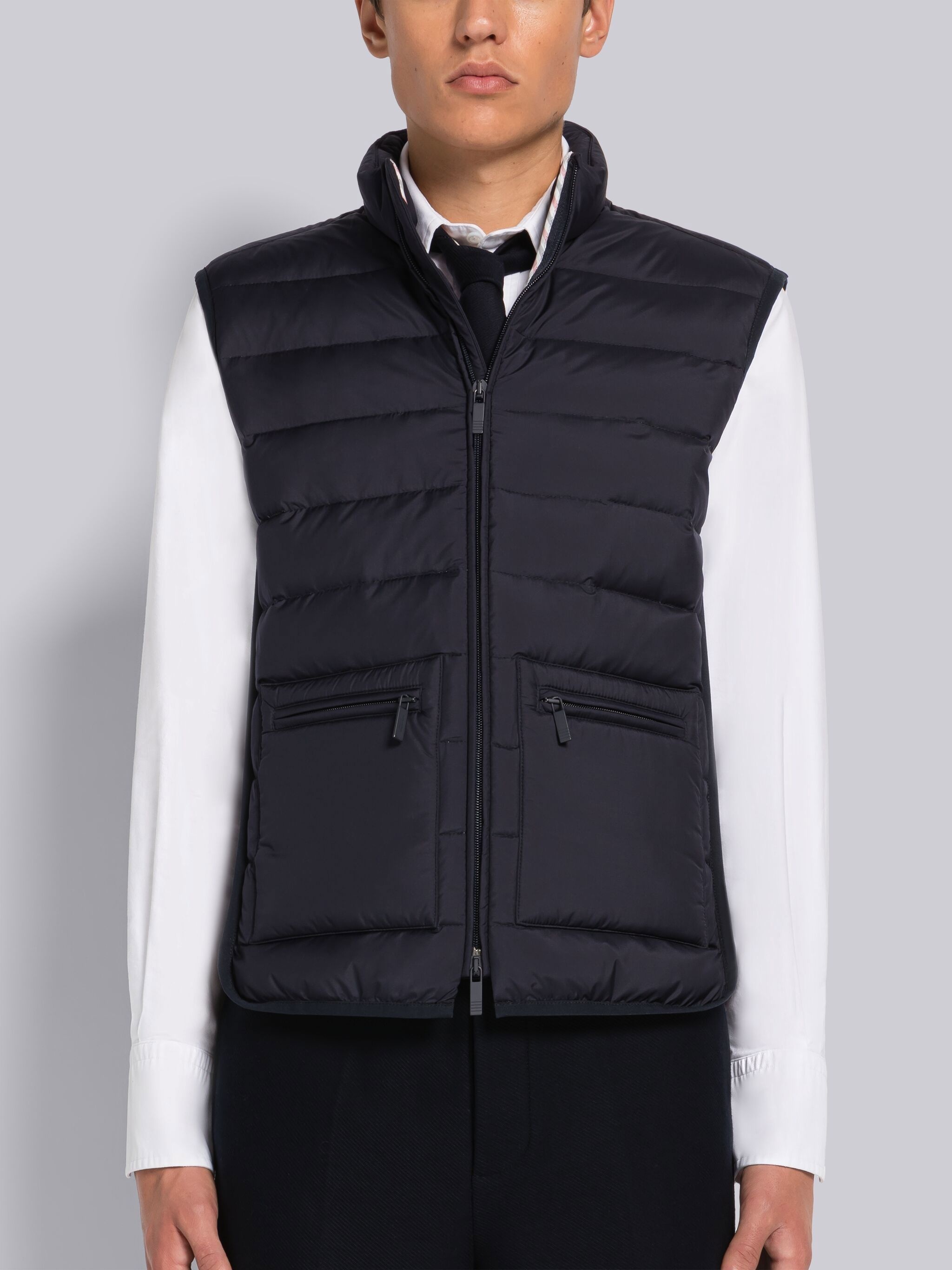 ULTRA LIGHT NYLON TECH FUNNEL NECK DOWN VEST - 1