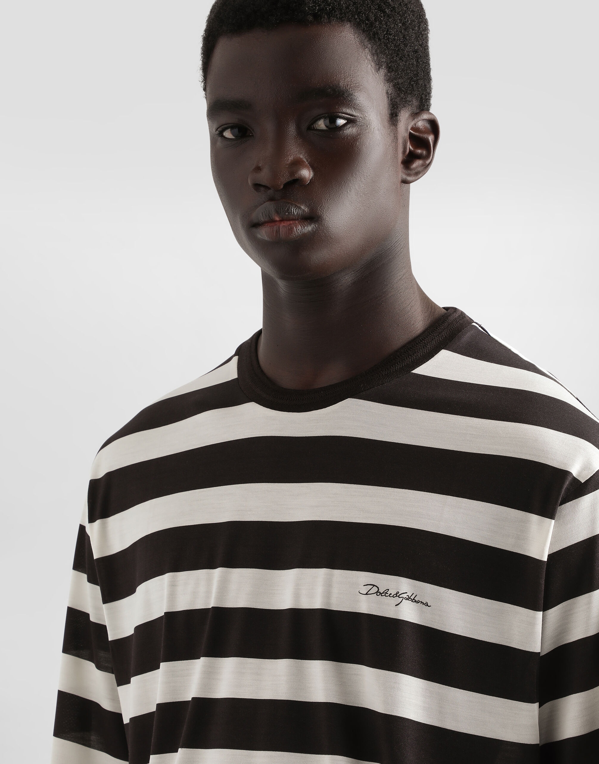 Short-sleeved silk jersey T-shirt with striped print - 4